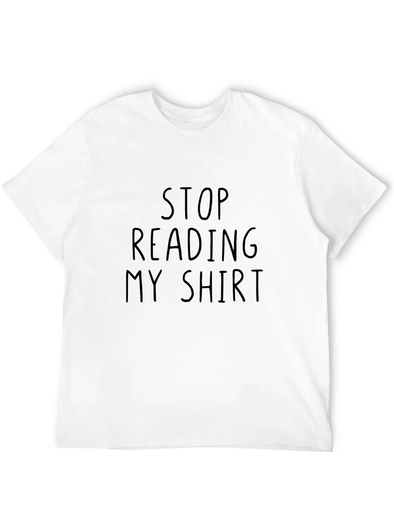 Black Funny Slogan Tee: Stop Reading My Shirt - Black Cotton T-Shirt view 12
