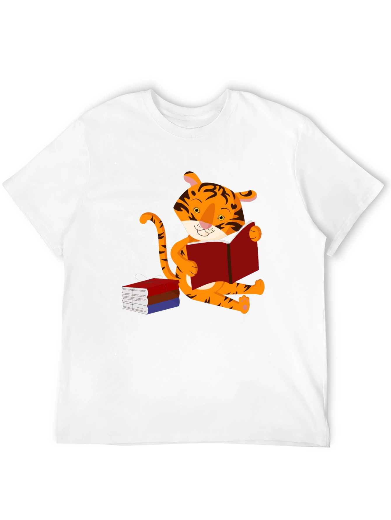 Black Cute Tiger Reading Book Graphic T-Shirt view 12
