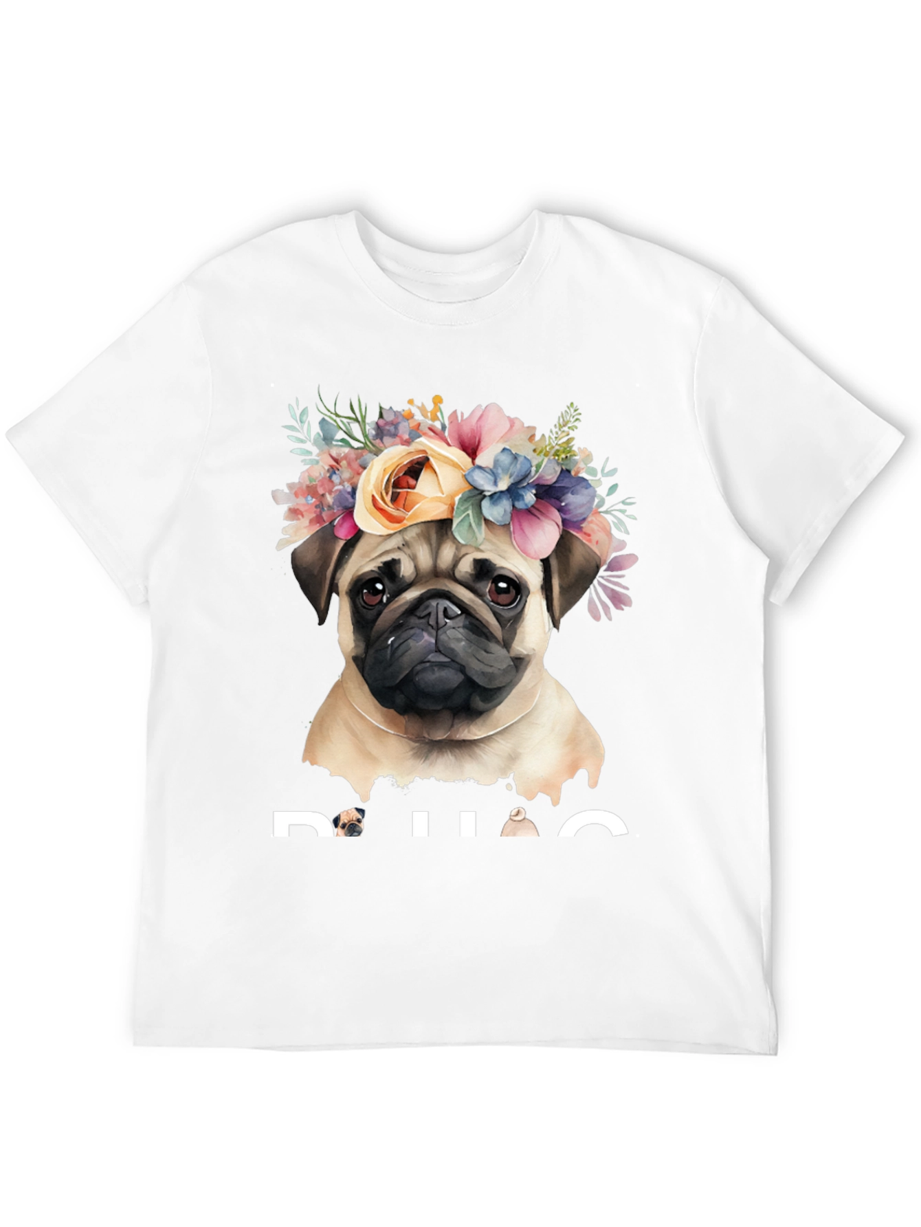 Black Pug Floral Crown Graphic Tee - Black Cotton T-Shirt view 12