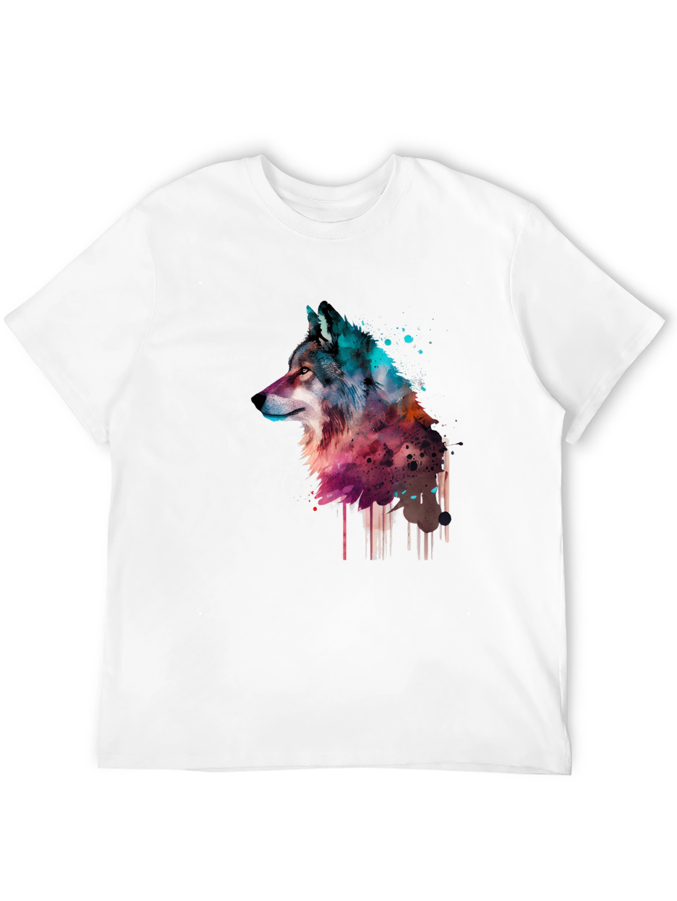 Black Watercolor Wolf Graphic Black T-Shirt view 12