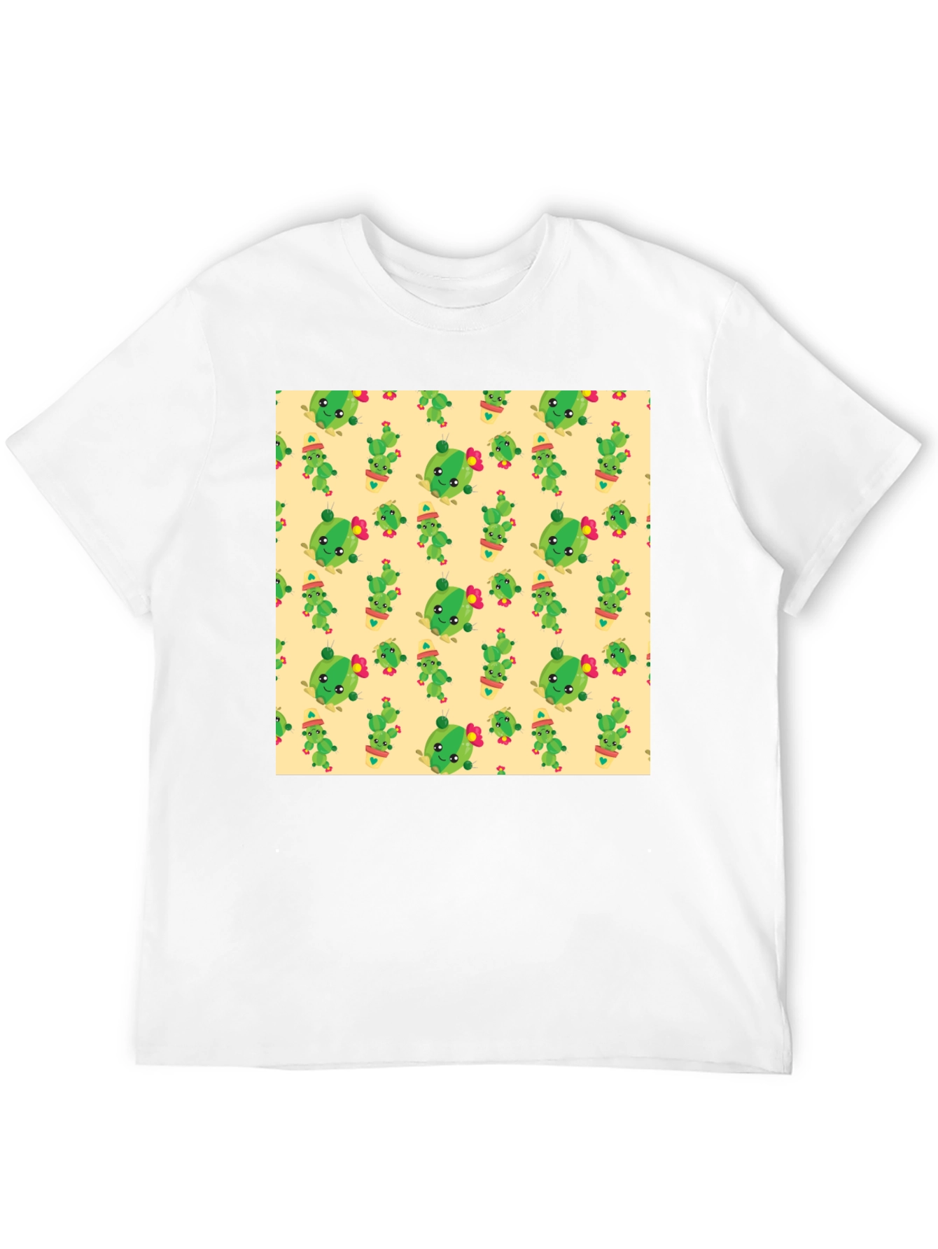 Black Cute Cactus Pattern Black T-Shirt view 12