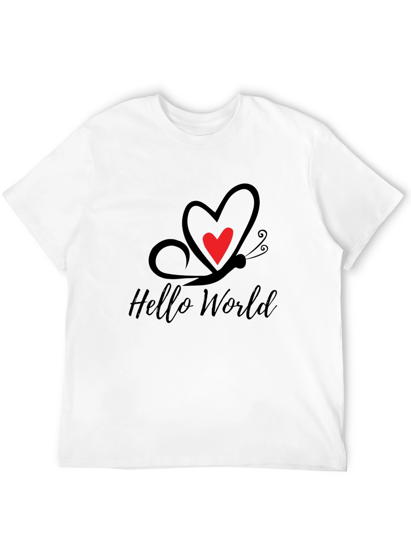 Black Hello World Butterfly Heart Tee view 12