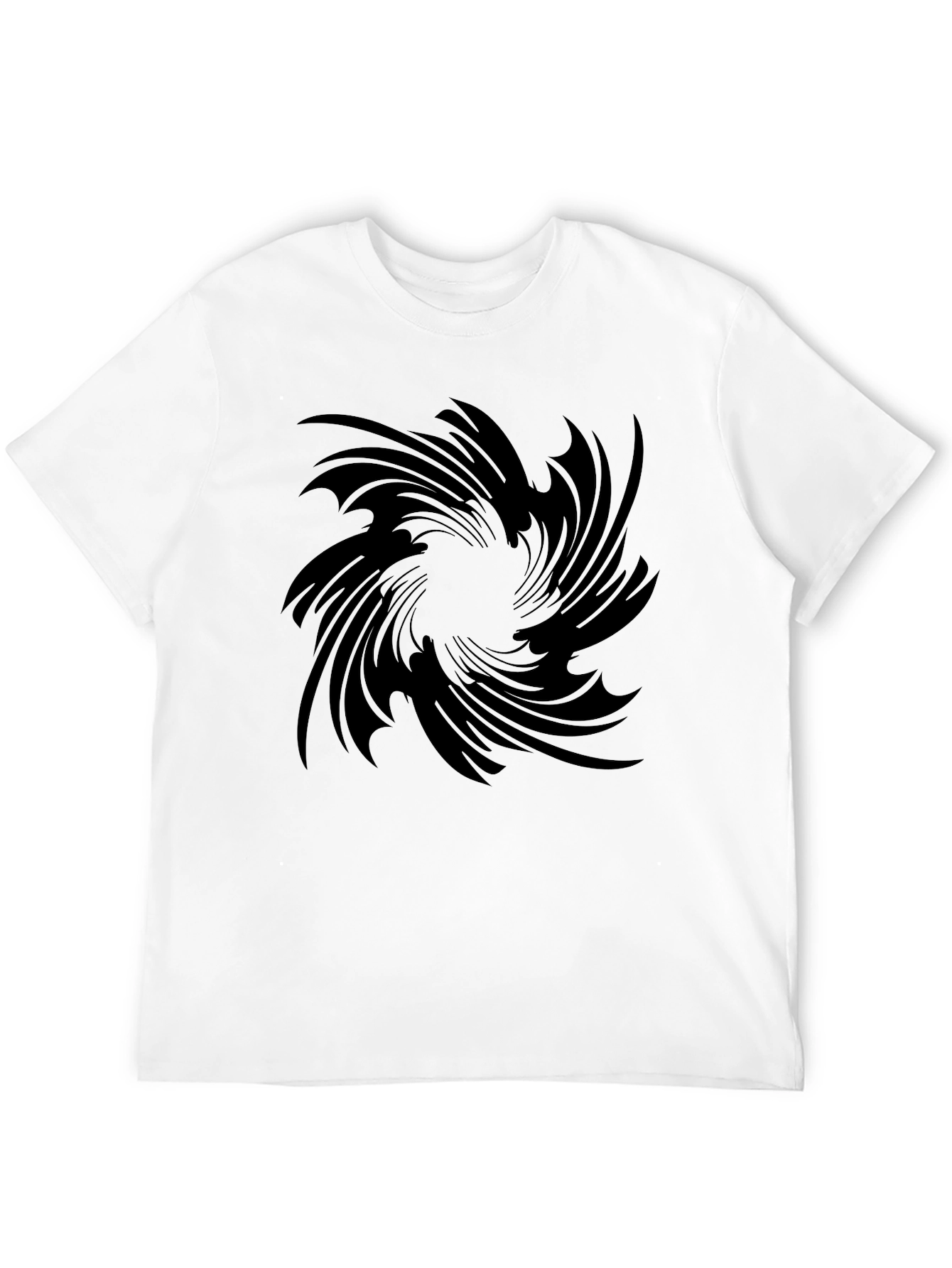 Black Men's Black T-Shirt with Abstract Swirl Design view 12