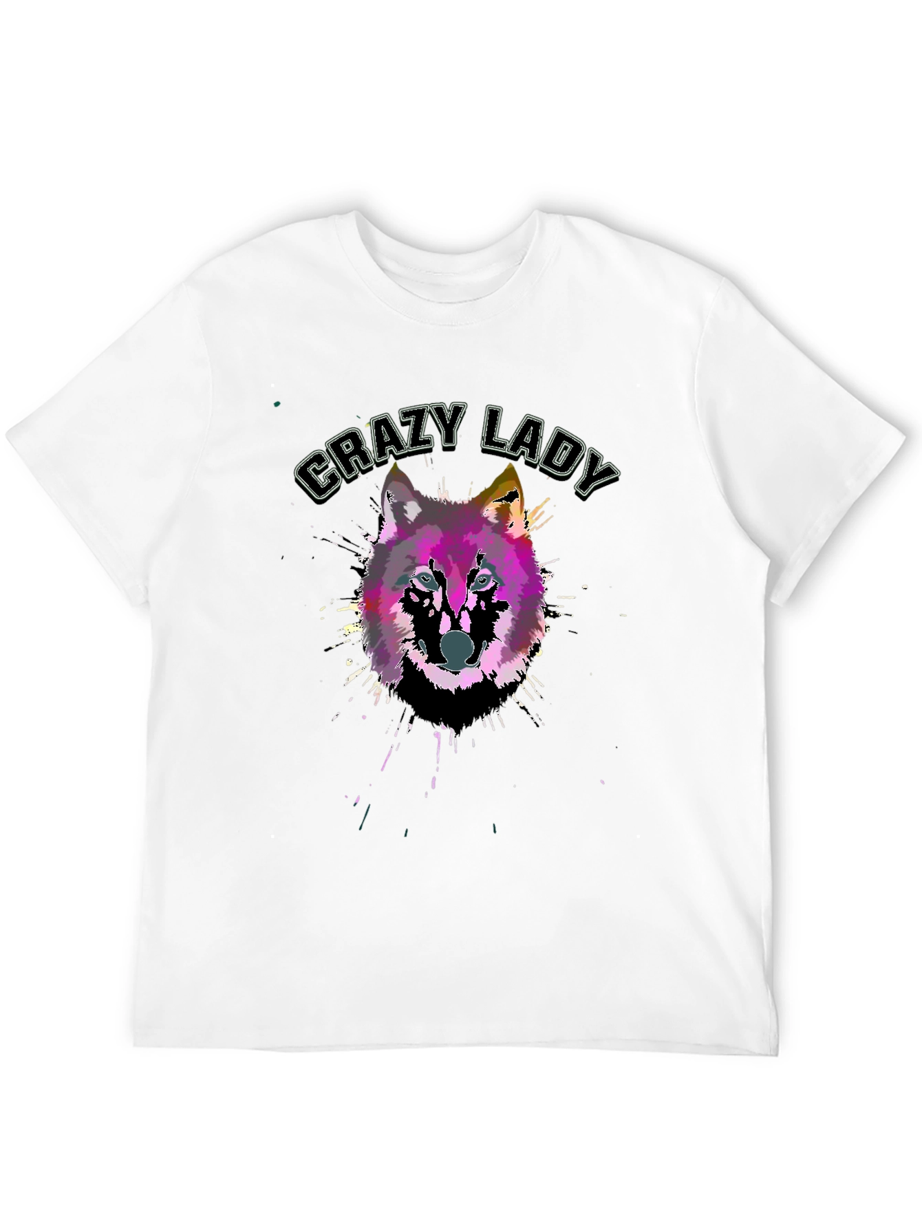 Black Crazy Lady Wolf Graphic Black T-Shirt view 12