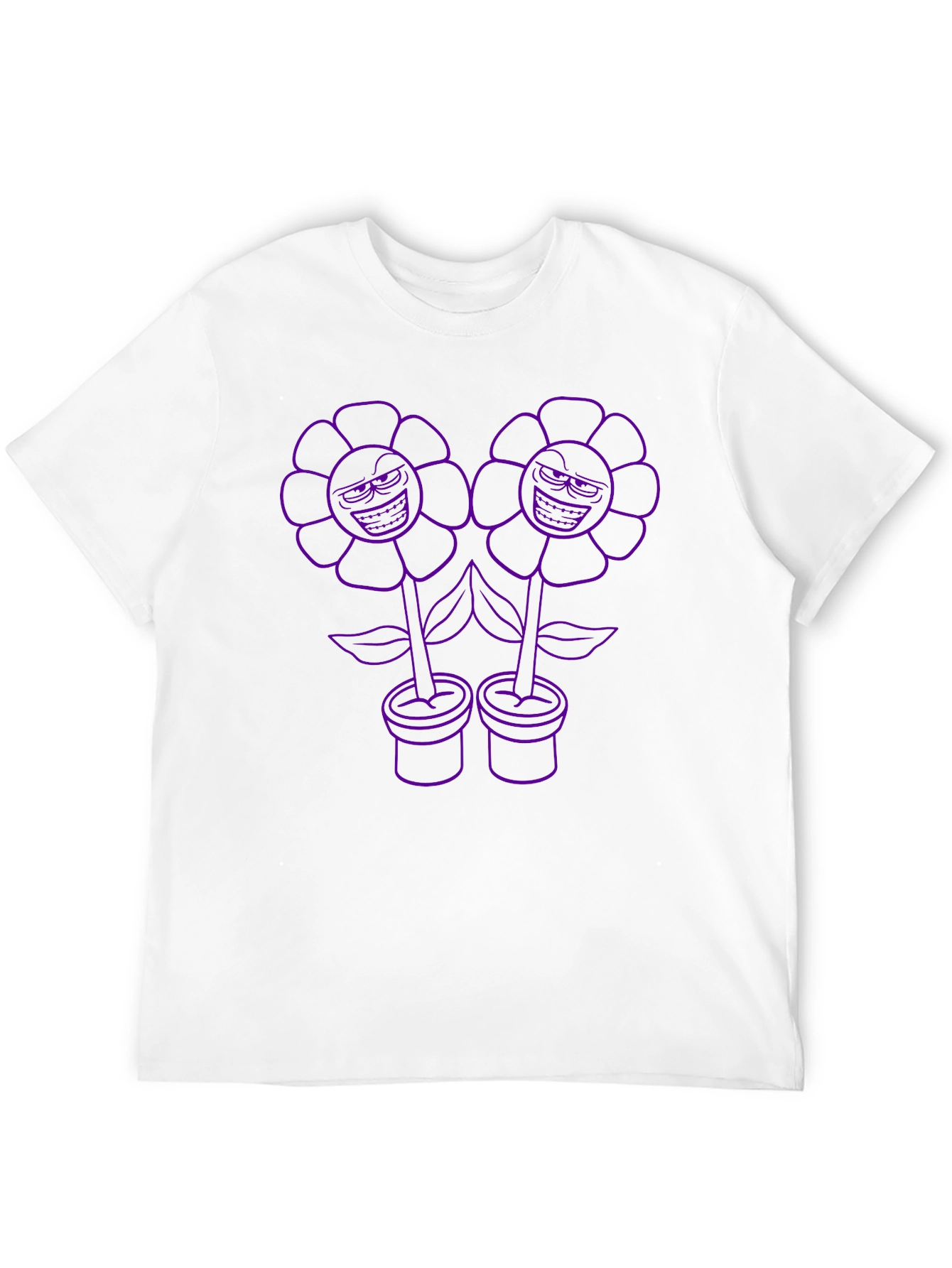 Black Men's Black T-Shirt with Cartoon Flower Print view 12