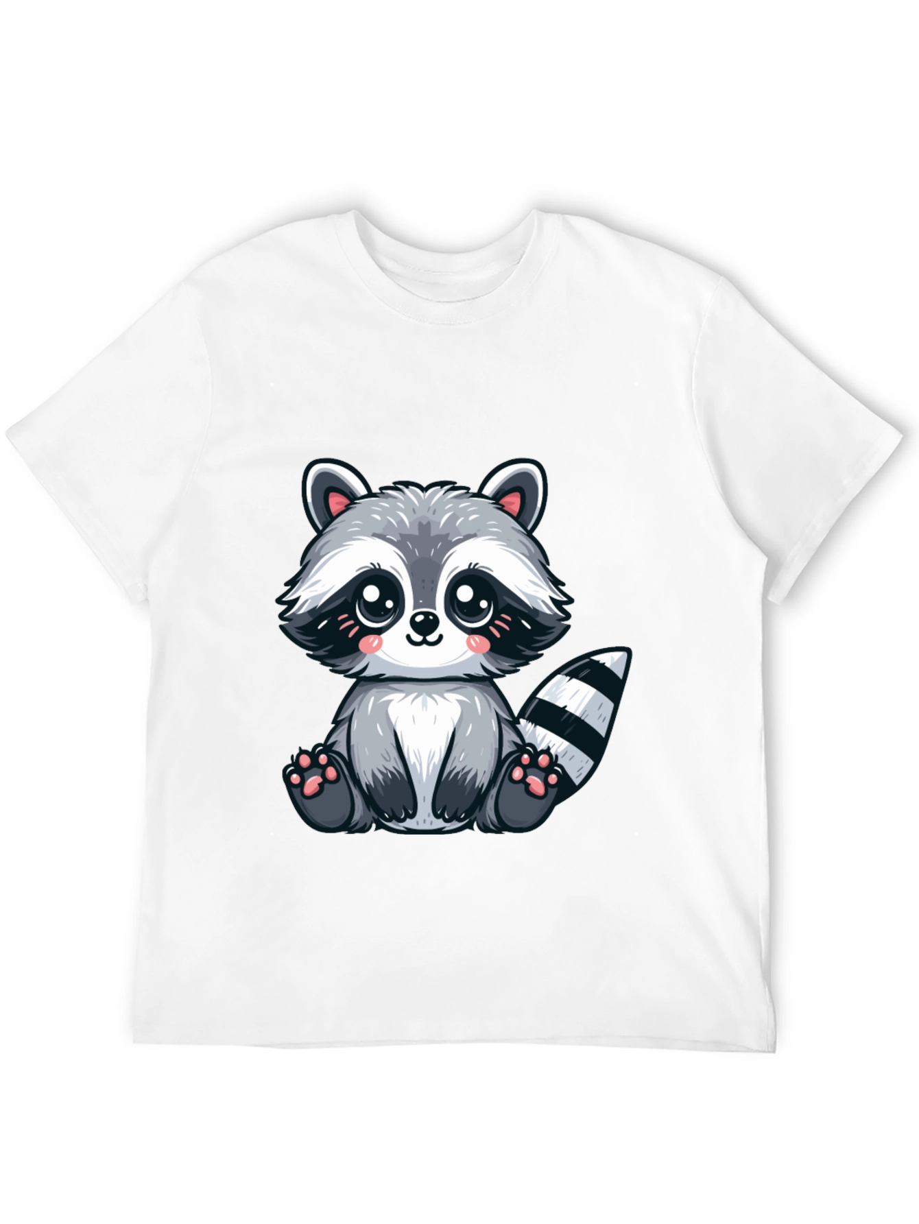 Black Cute Cartoon Raccoon Graphic Tee - Soft Black Cotton view 12