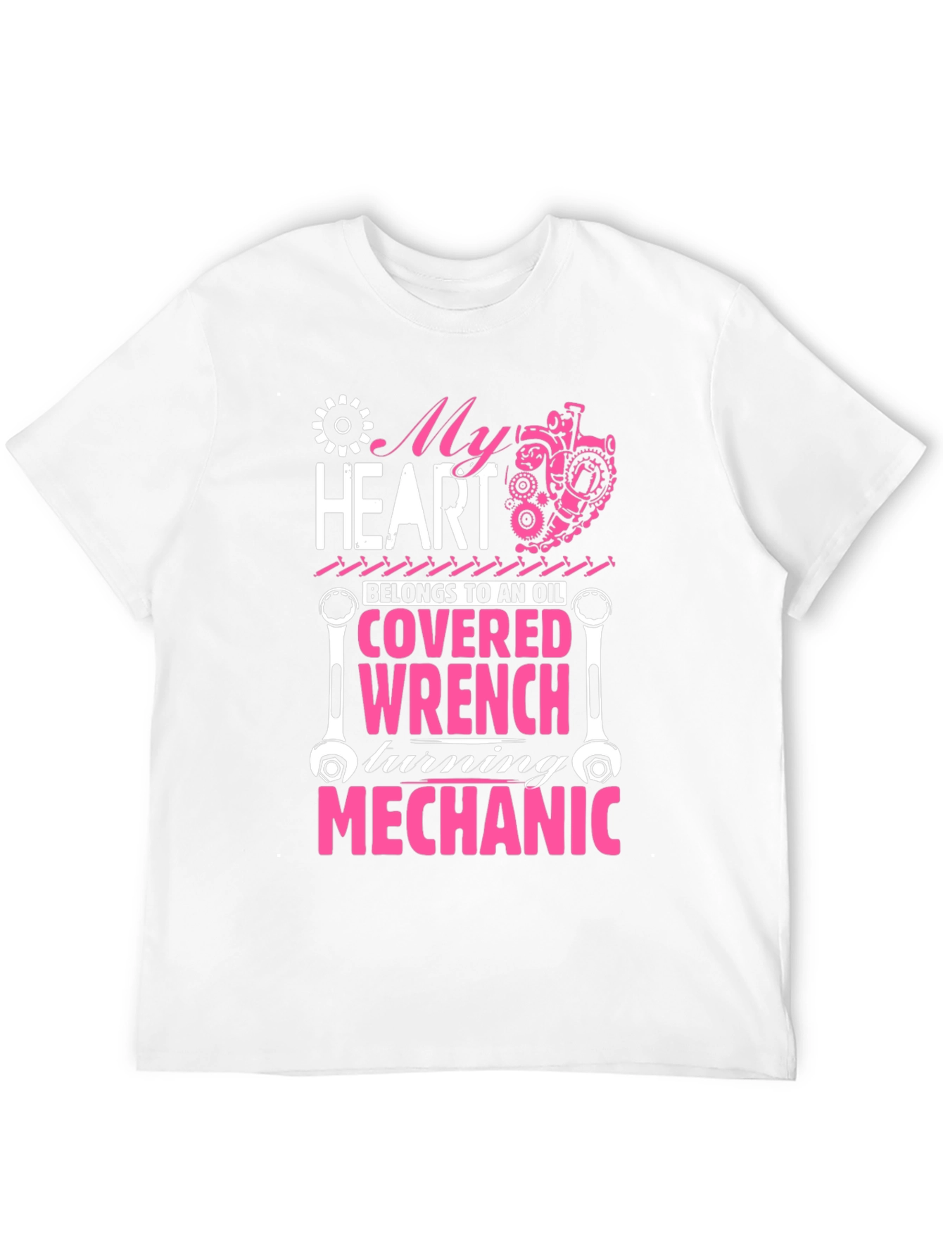 Black Mechanic Heart T-Shirt: Oil Covered Wrench Design view 12