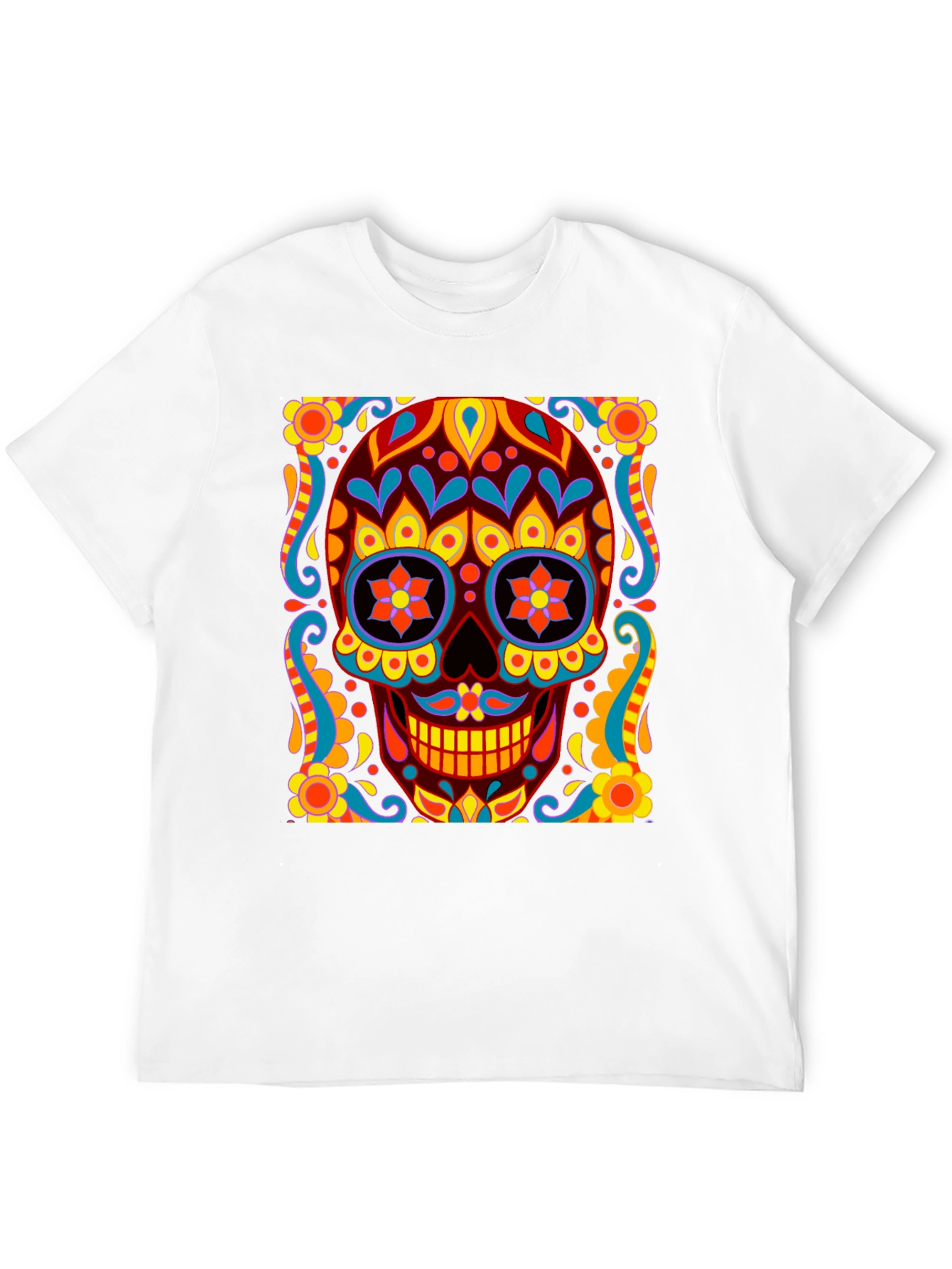 Black Day of the Dead Skull Graphic Black T-Shirt view 12