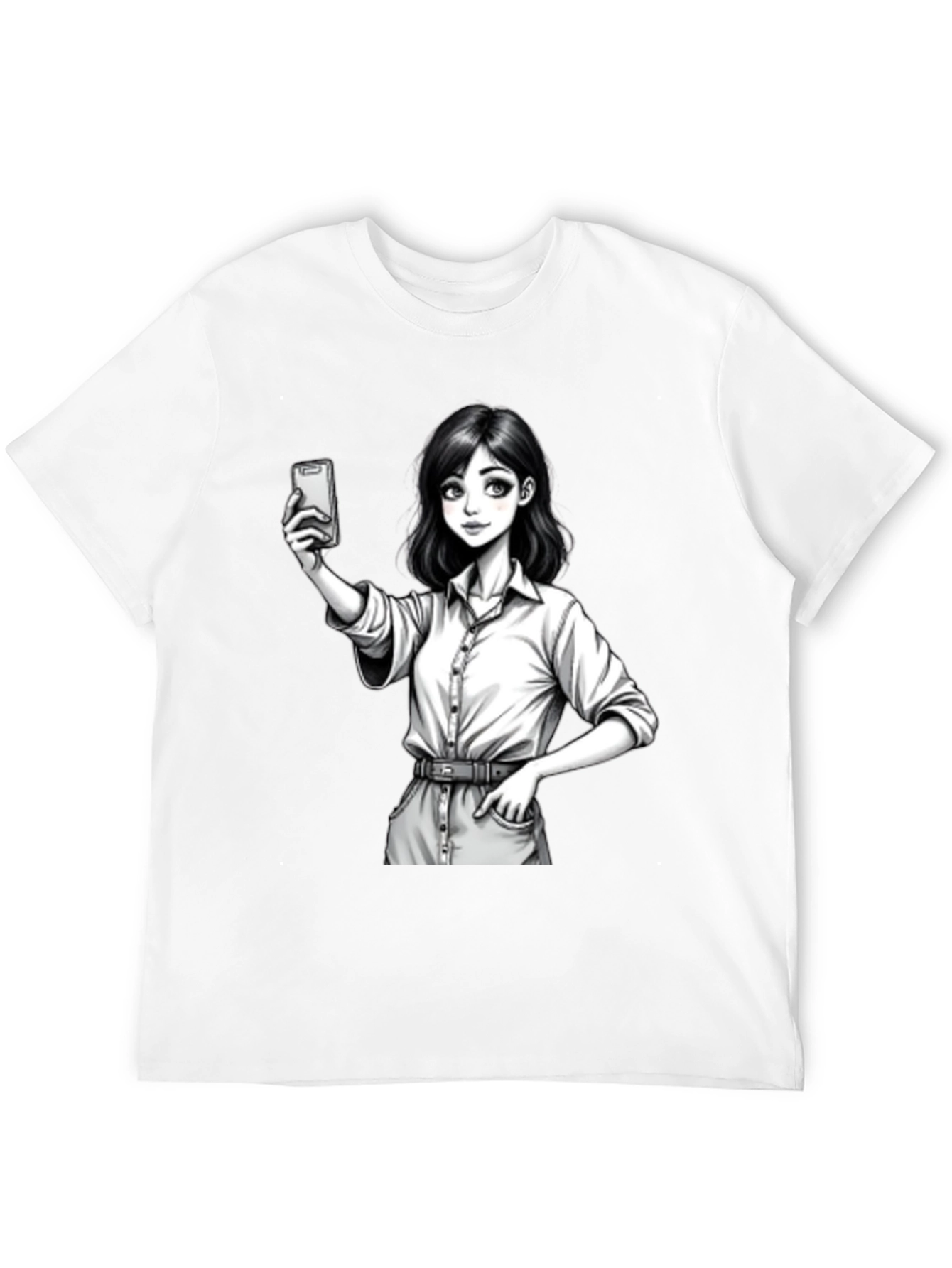 Black Anime Girl Selfie Black T-Shirt view 12