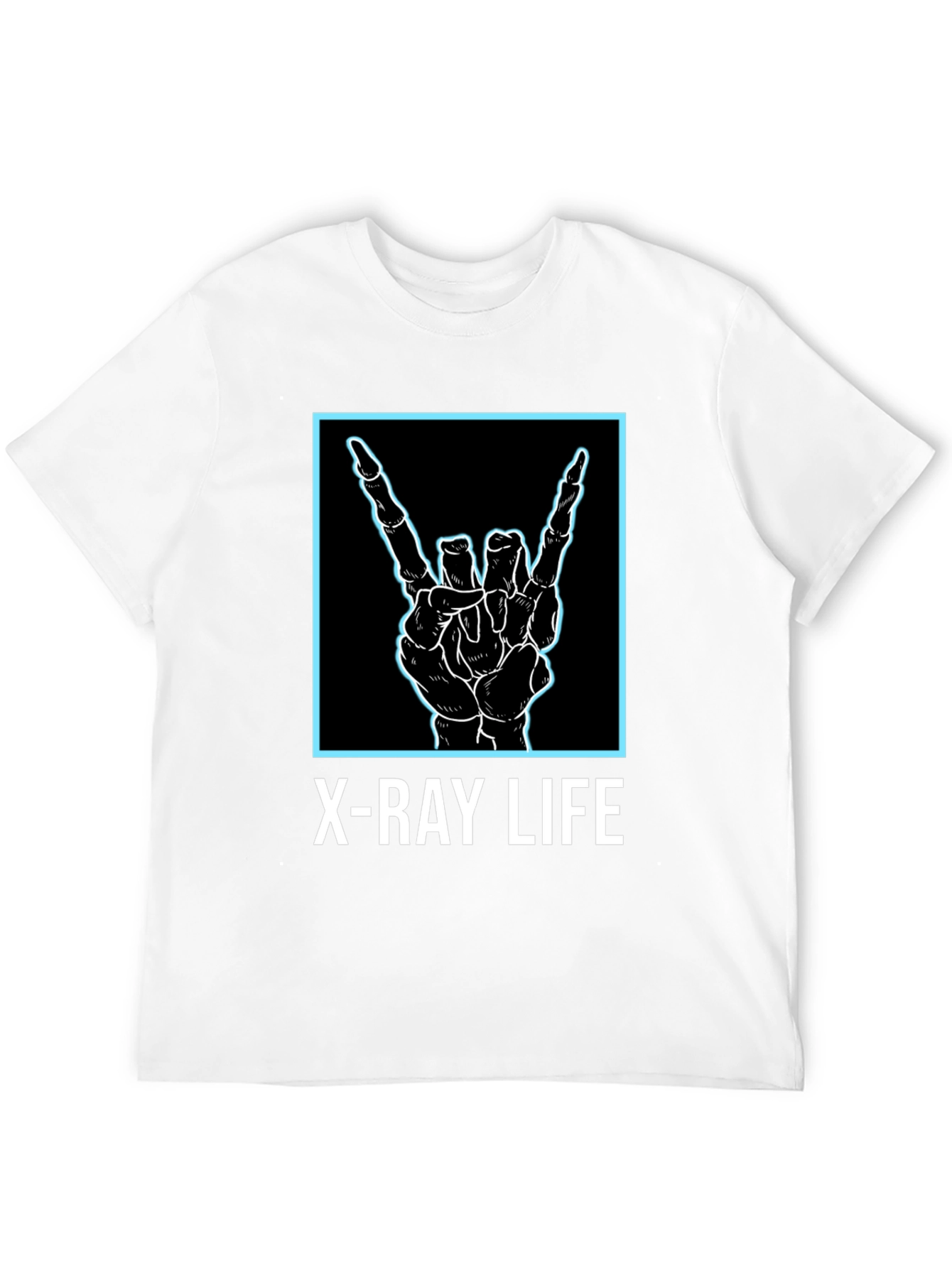 Black X-Ray Life Skeleton Hand Rock On T-Shirt view 12