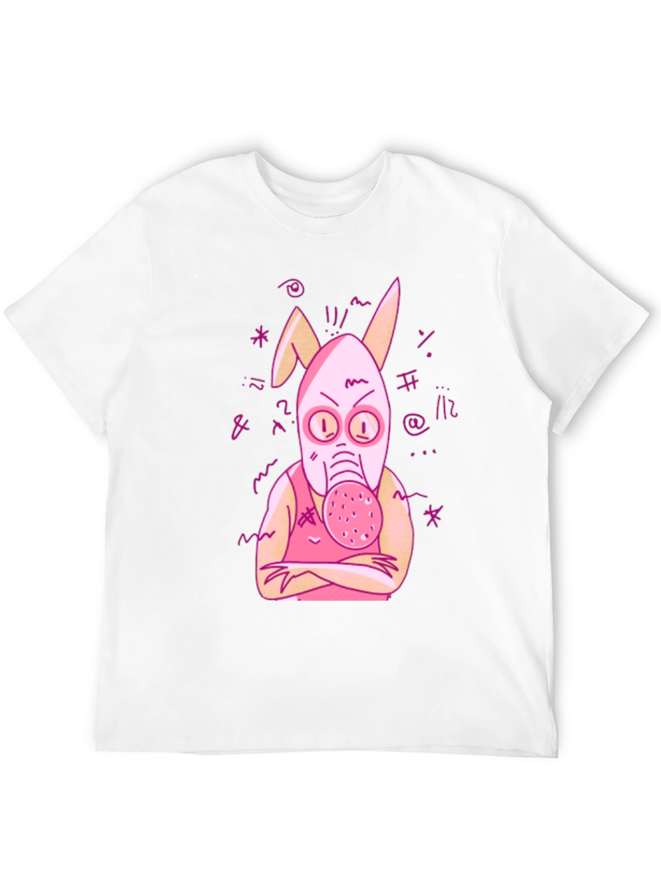 Black Unique Graphic Tee - Pink Bunny Gas Mask Design view 12
