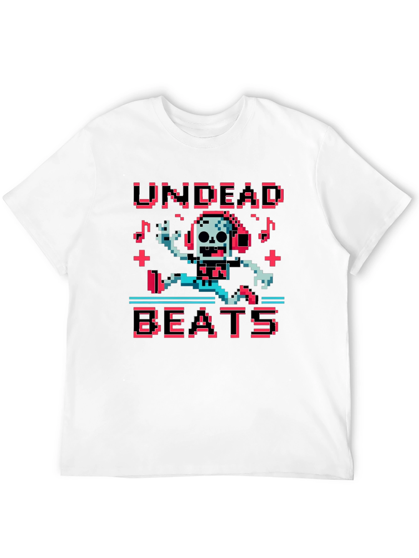 Black Undead Beats Pixel Art Graphic T-Shirt view 12