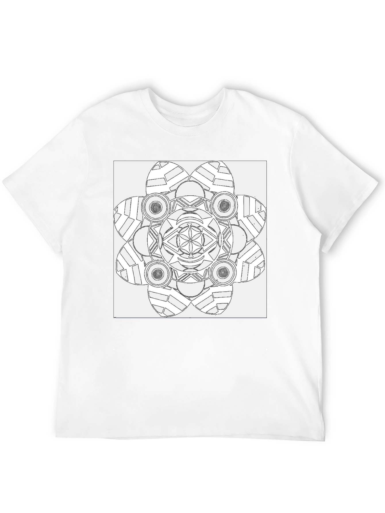 Black Geometric Mandala Print Black T-Shirt view 12