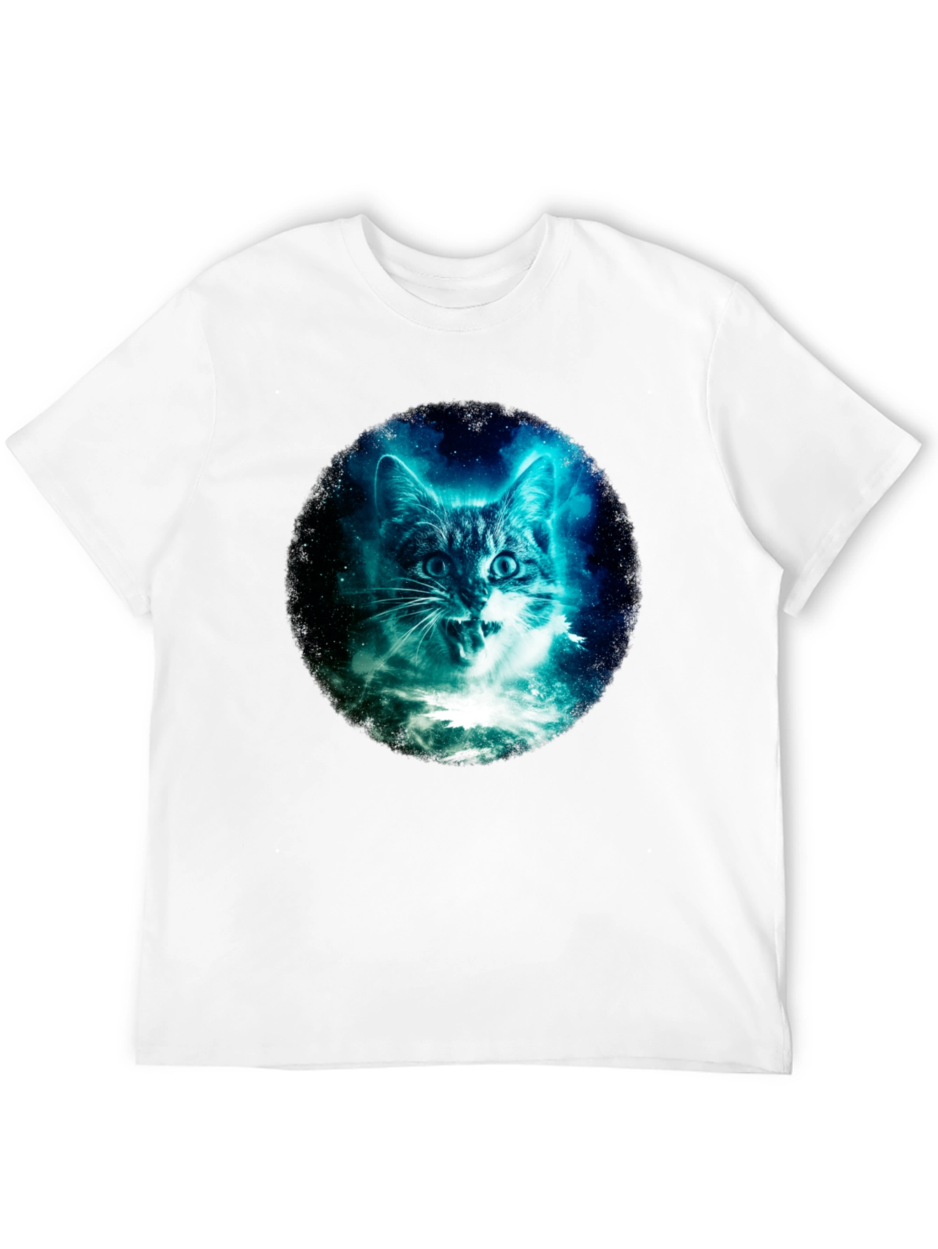 Black Galaxy Cat Graphic Tee - Black Cotton T-Shirt view 12