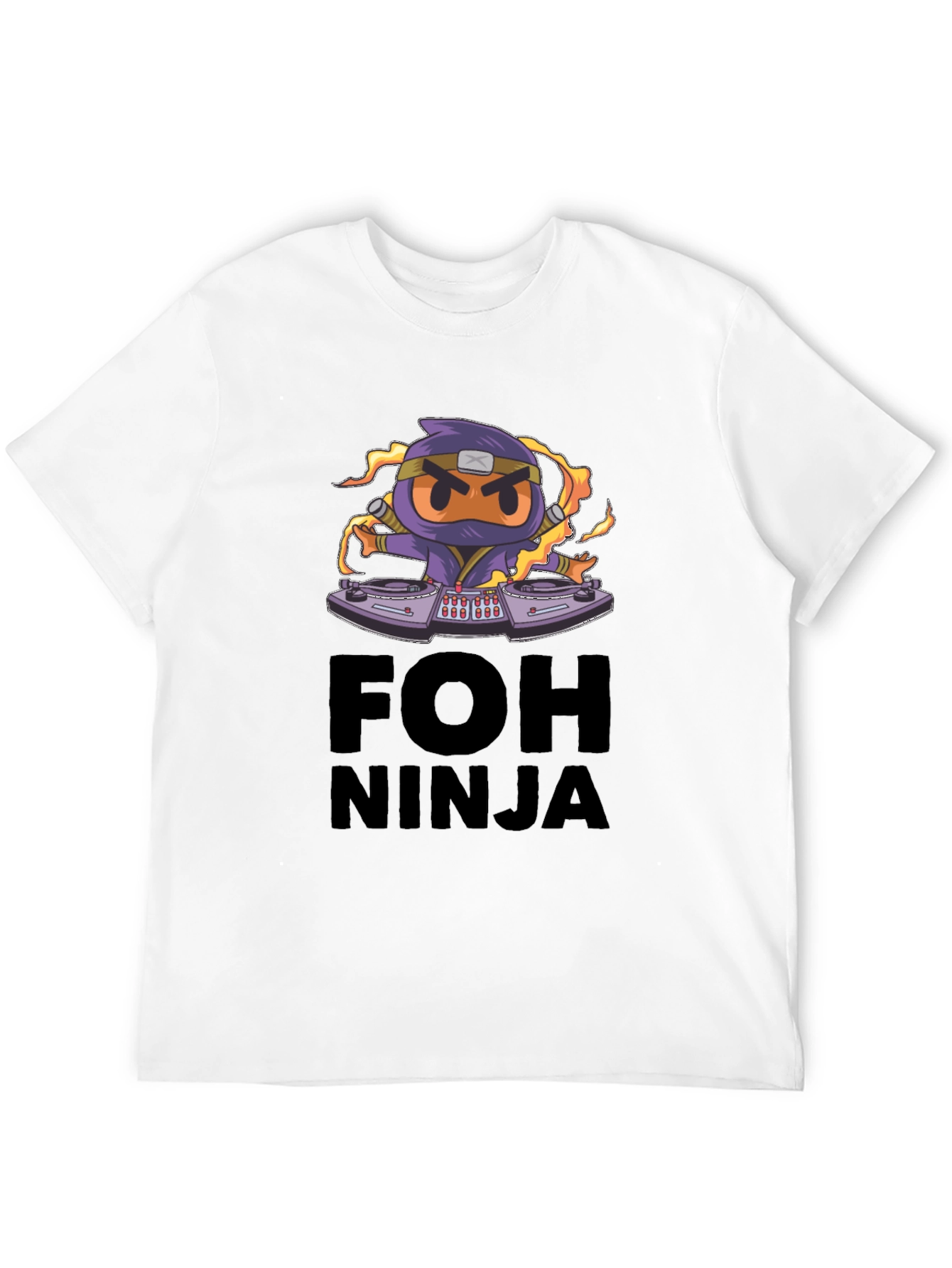 Black FOH Ninja Graphic Tee - Cool DJ Cartoon view 12