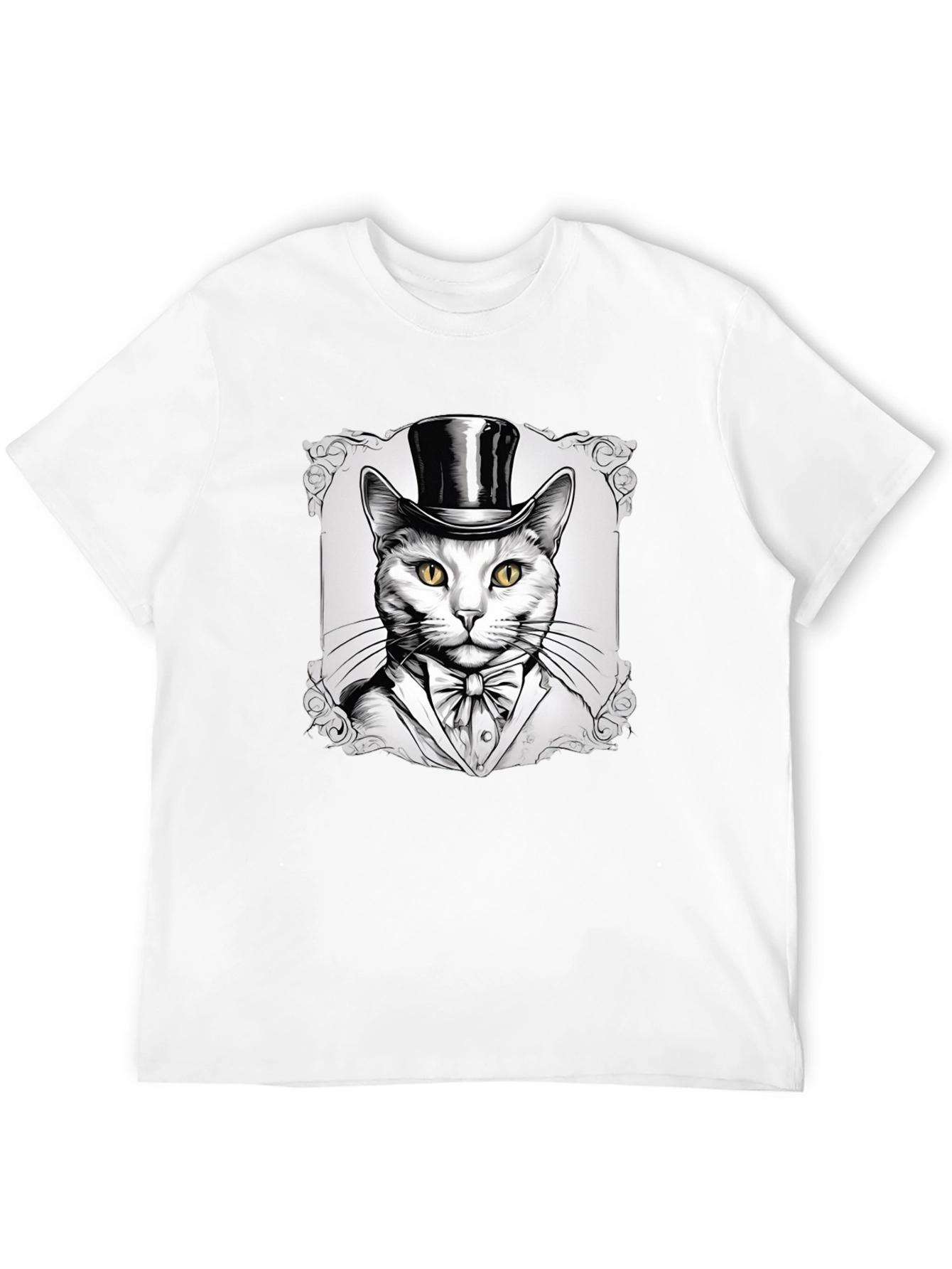 Black Top Hat Cat Graphic T-Shirt - Stylish Feline Design view 12
