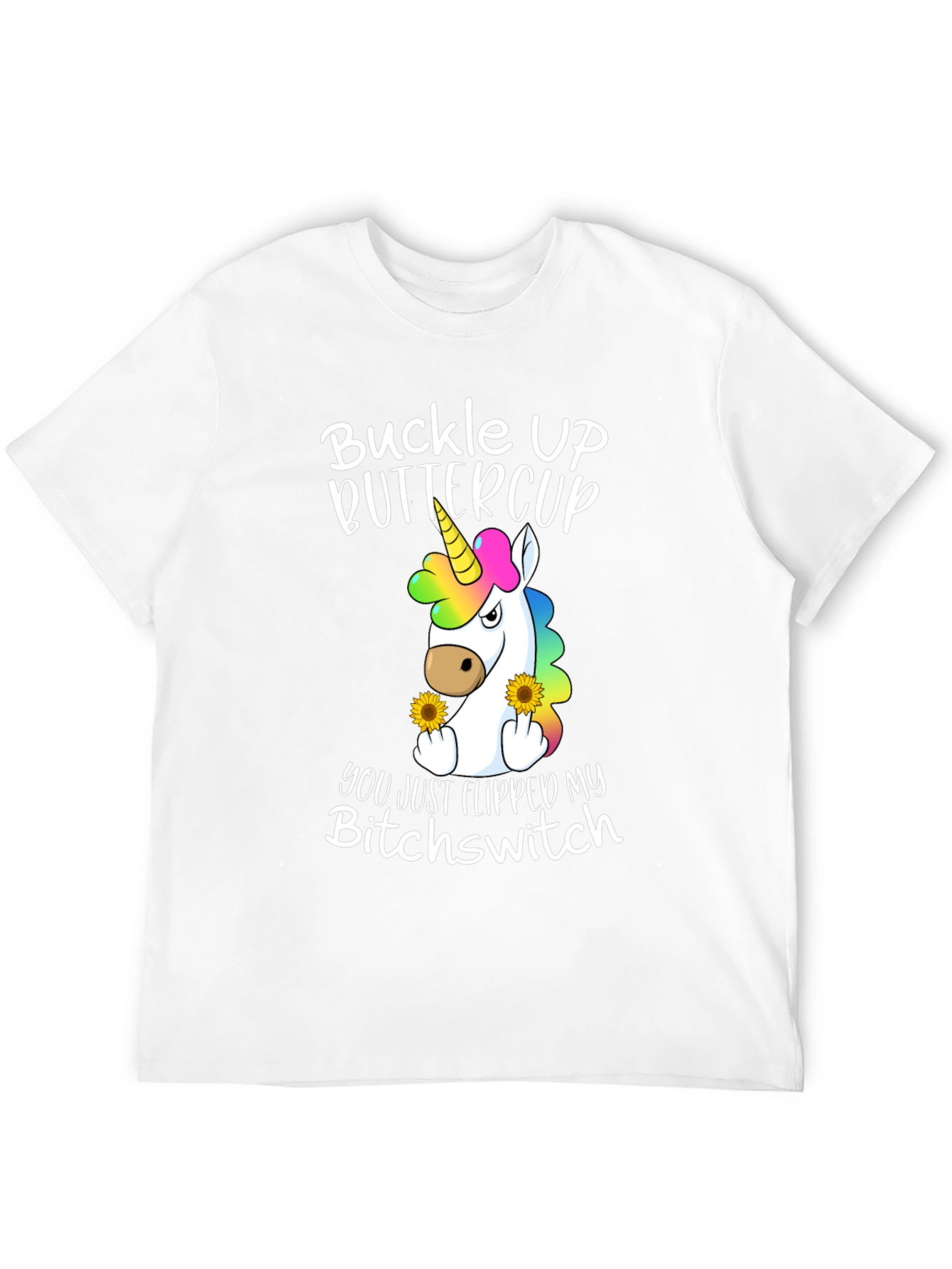 Black Buckle Up Buttercup T-Shirt - Unicorn Flipping You Off view 12