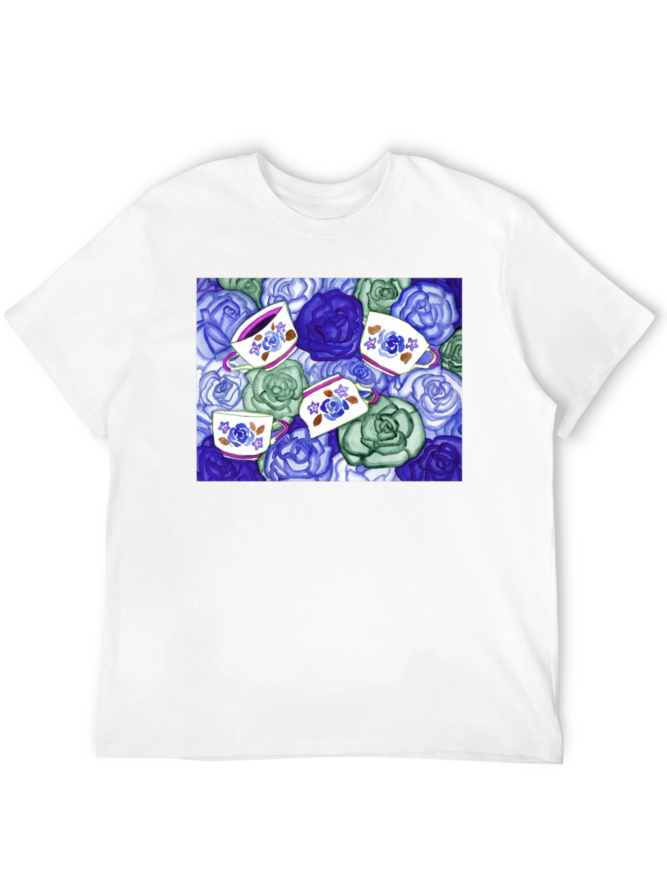 Black Floral Tea Cup T-Shirt - Unique Design view 12