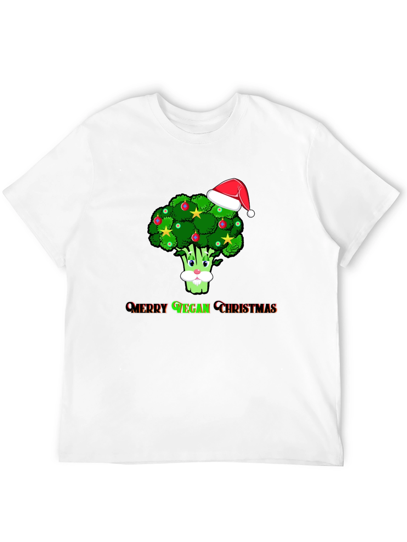 Black Merry Vegan Christmas T-Shirt - Broccoli Santa Hat view 12