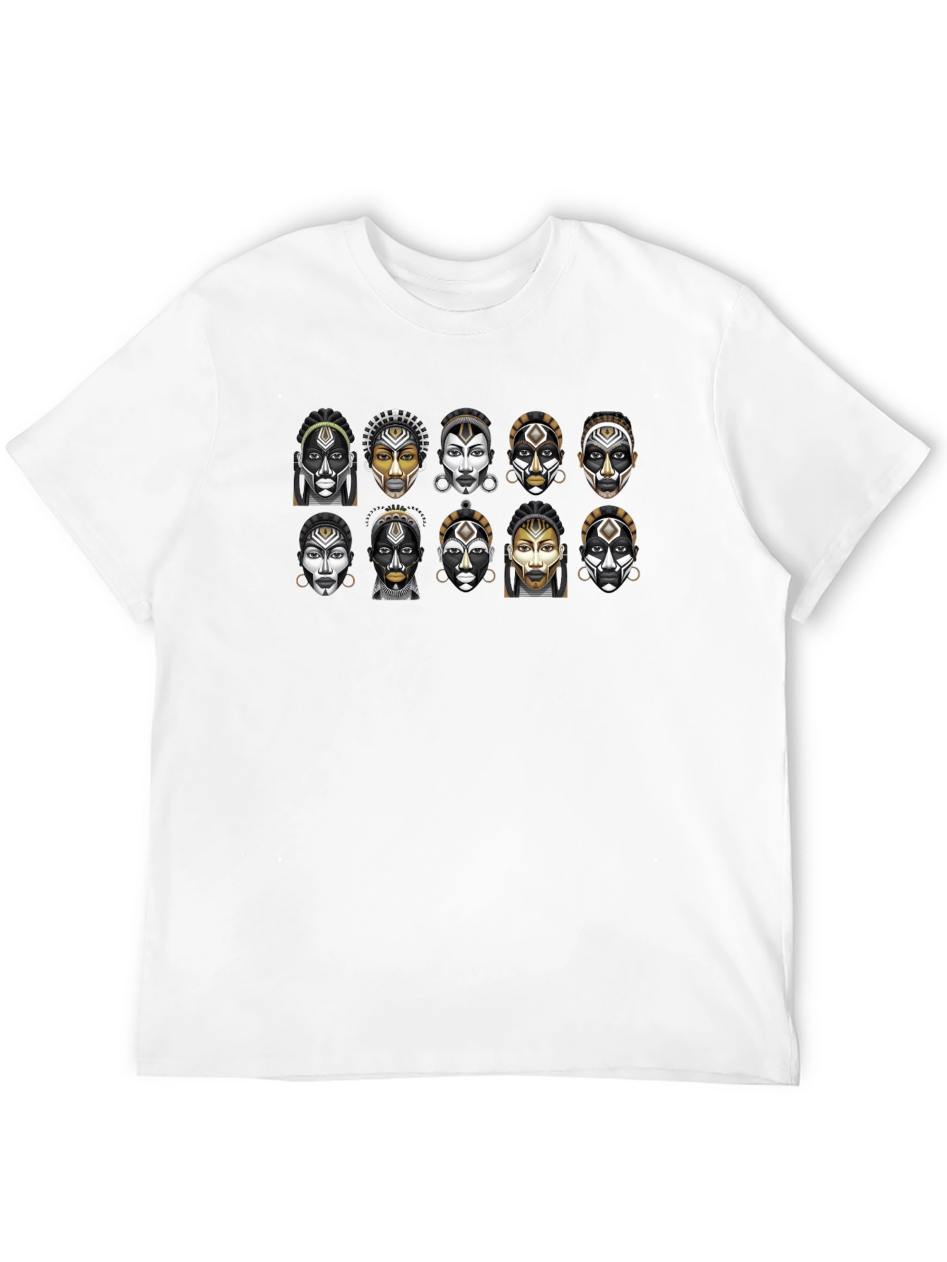 Black Tribal Faces Graphic T-Shirt view 12