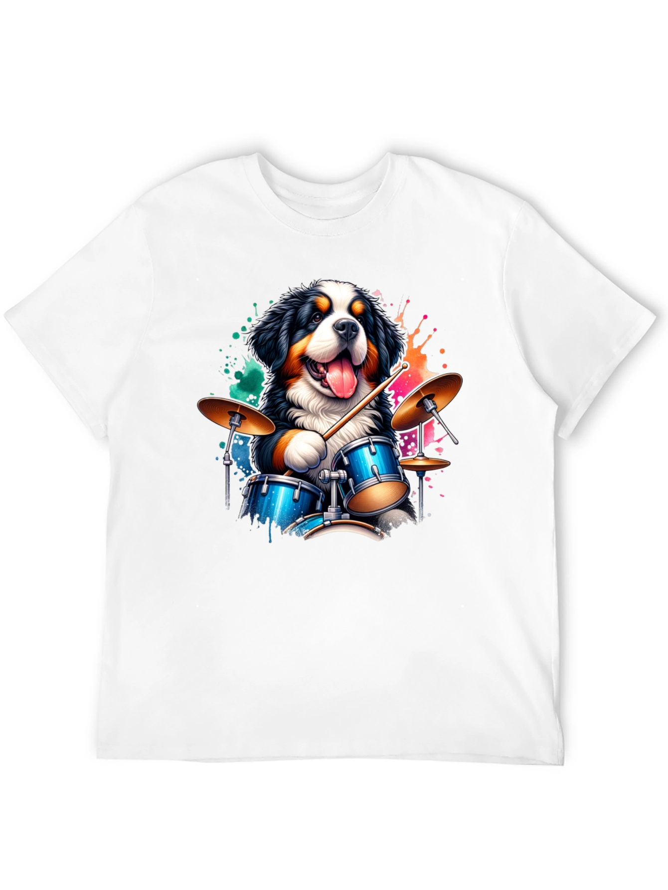 Black Drummer Dog Graphic Tee - Black Cotton T-Shirt view 12