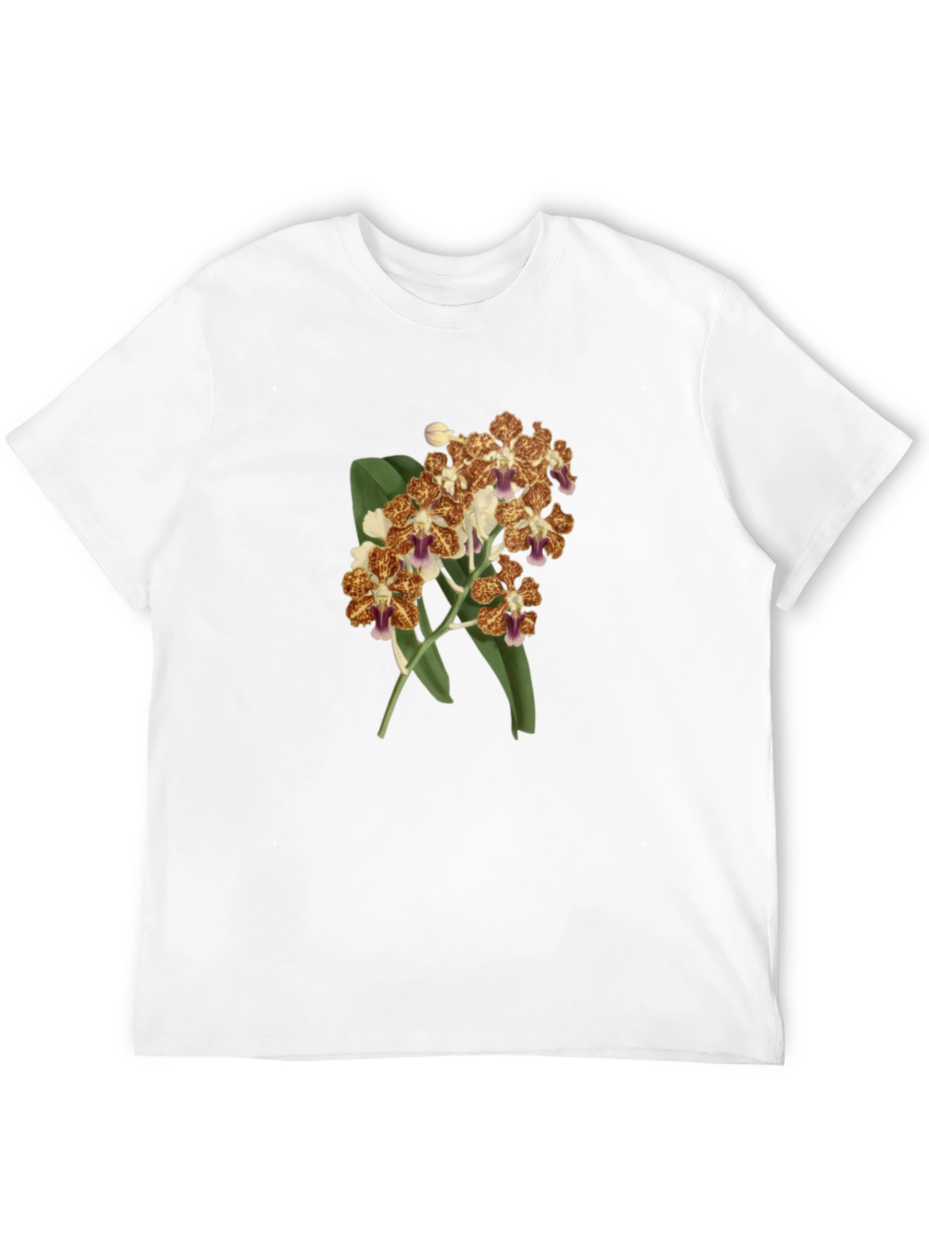 Black Floral Orchid Print Black T-Shirt view 12
