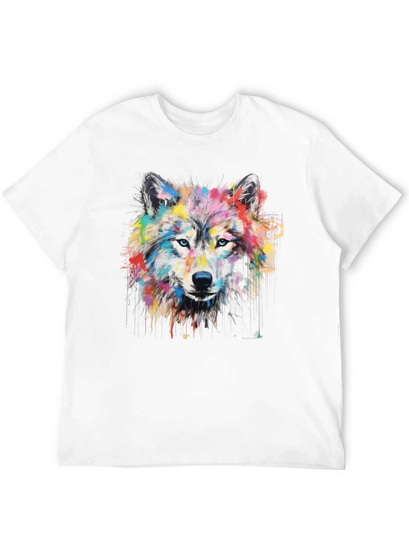 Black Colorful Wolf Graphic Print Men's Black T-Shirt view 12