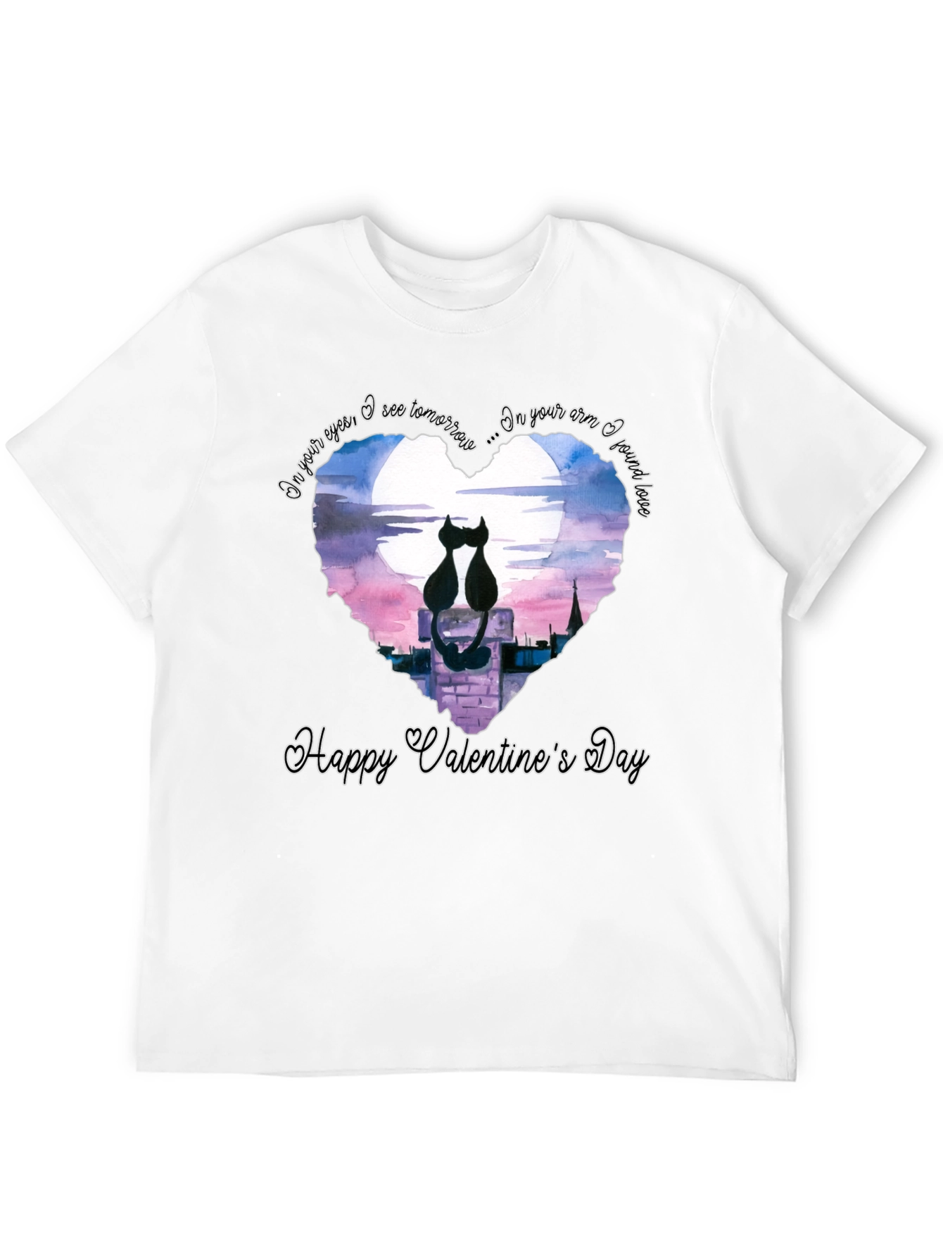 Black Valentine's Cat Lovers Black T-Shirt view 12