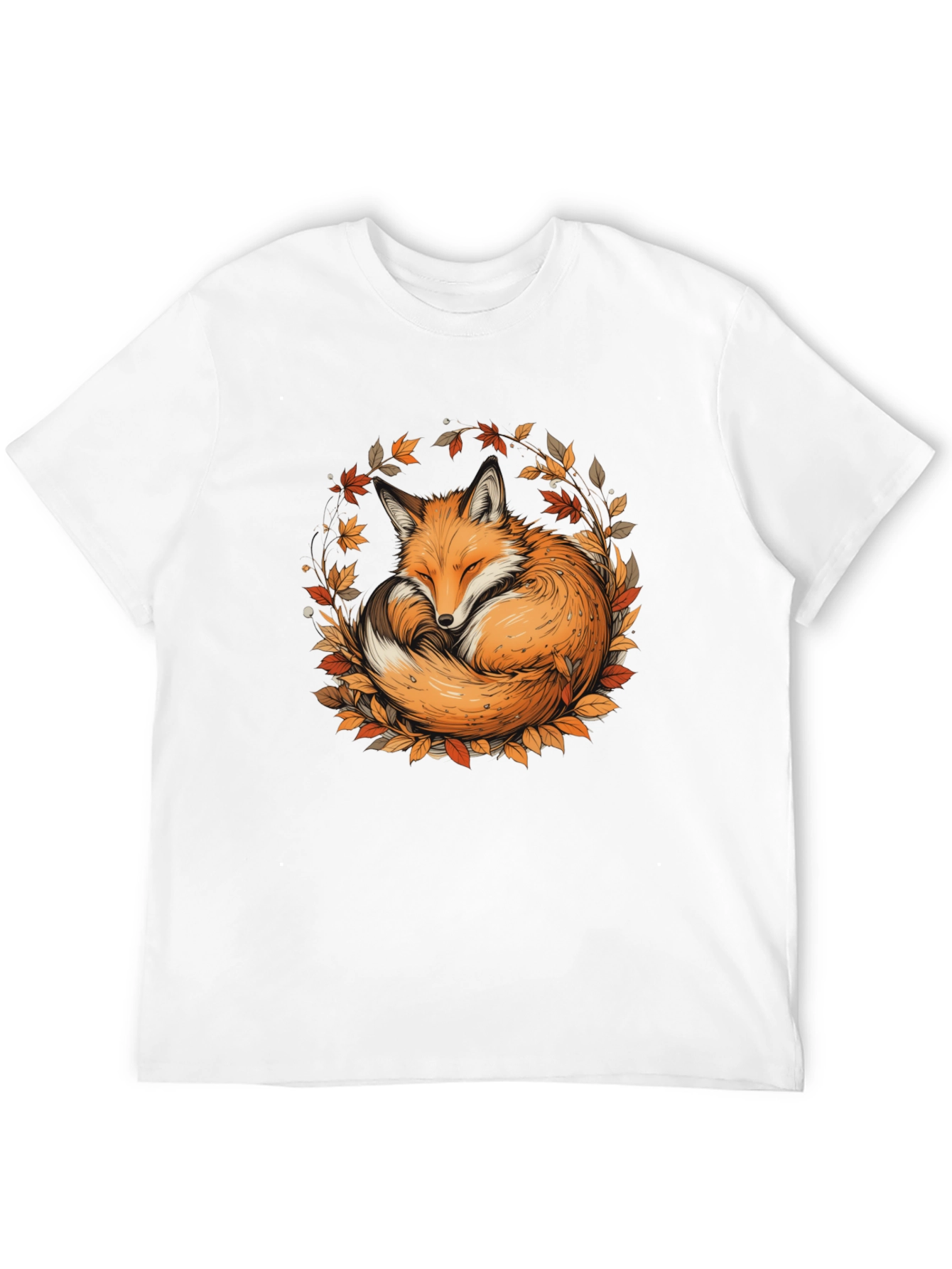 Black Fox & Foliage Black T-Shirt - Autumnal Design view 12