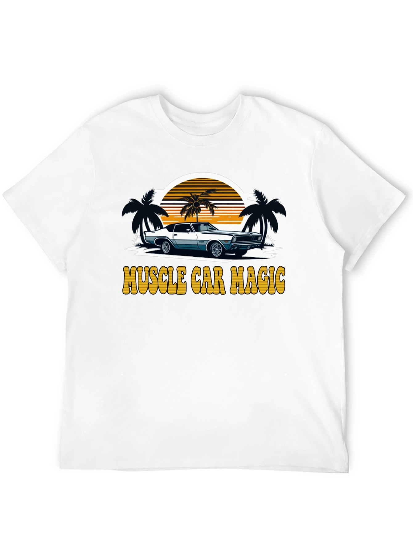 Black Muscle Car Magic Tee - Vintage Sunset Design view 12