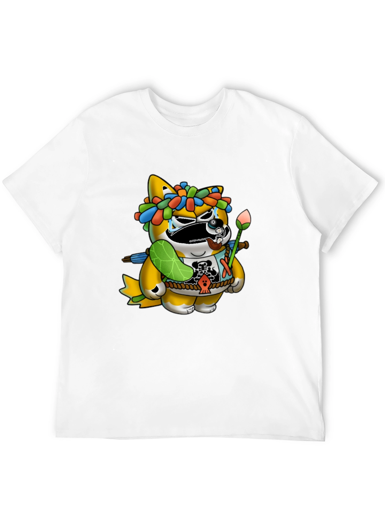Black Unique Graphic Tee - Cartoon Tanuki Design view 12
