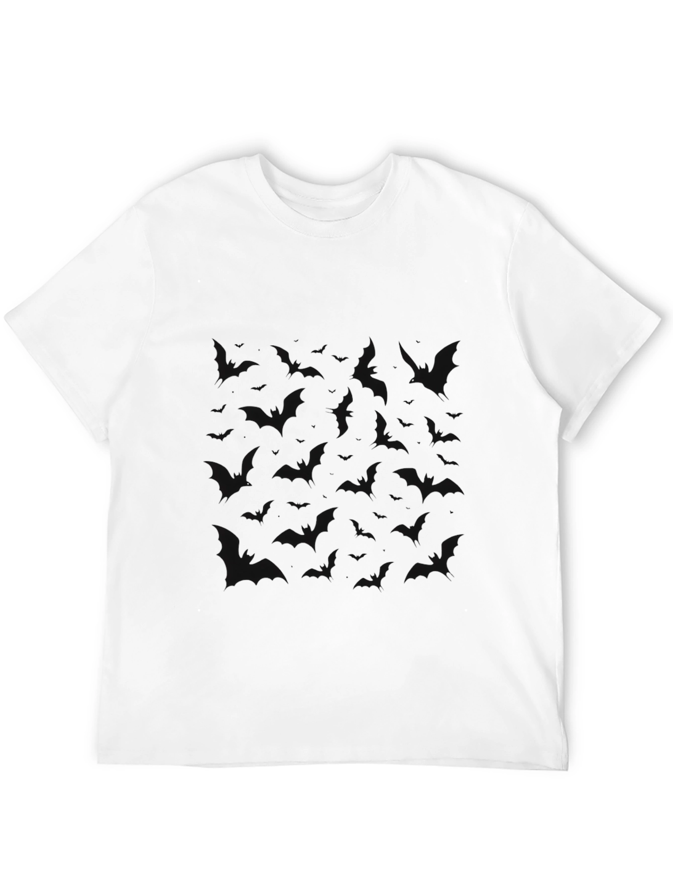 Black Men's Black T-Shirt with Bat Pattern view 12