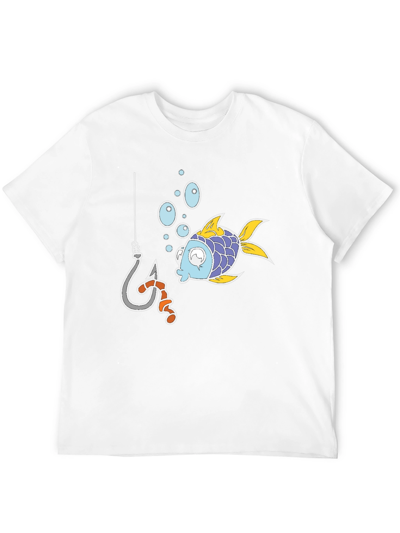 Black Funny Fish Hook Cartoon Graphic Tee view 12