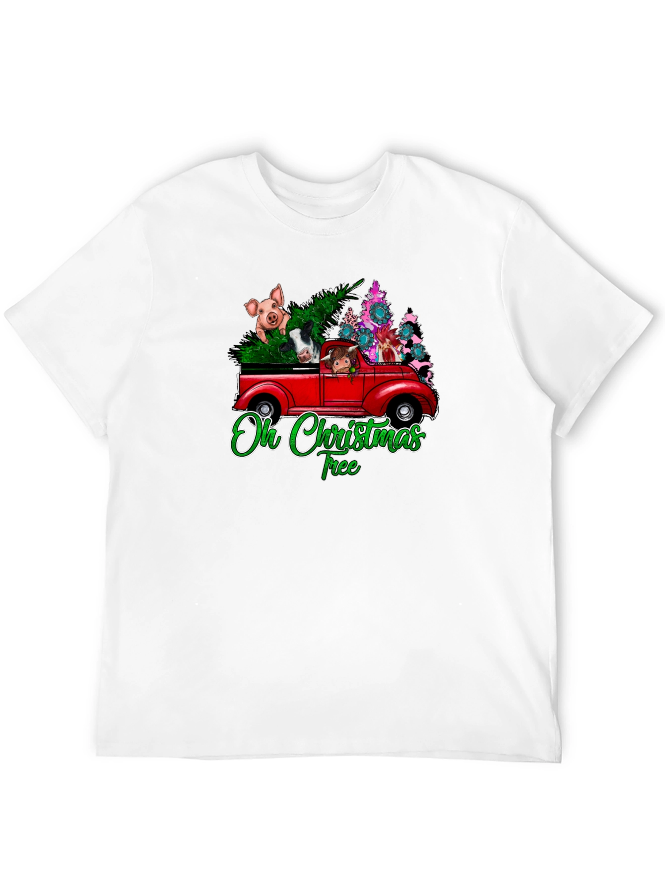 Black Oh Christmas Tree Animals Truck T-Shirt view 12