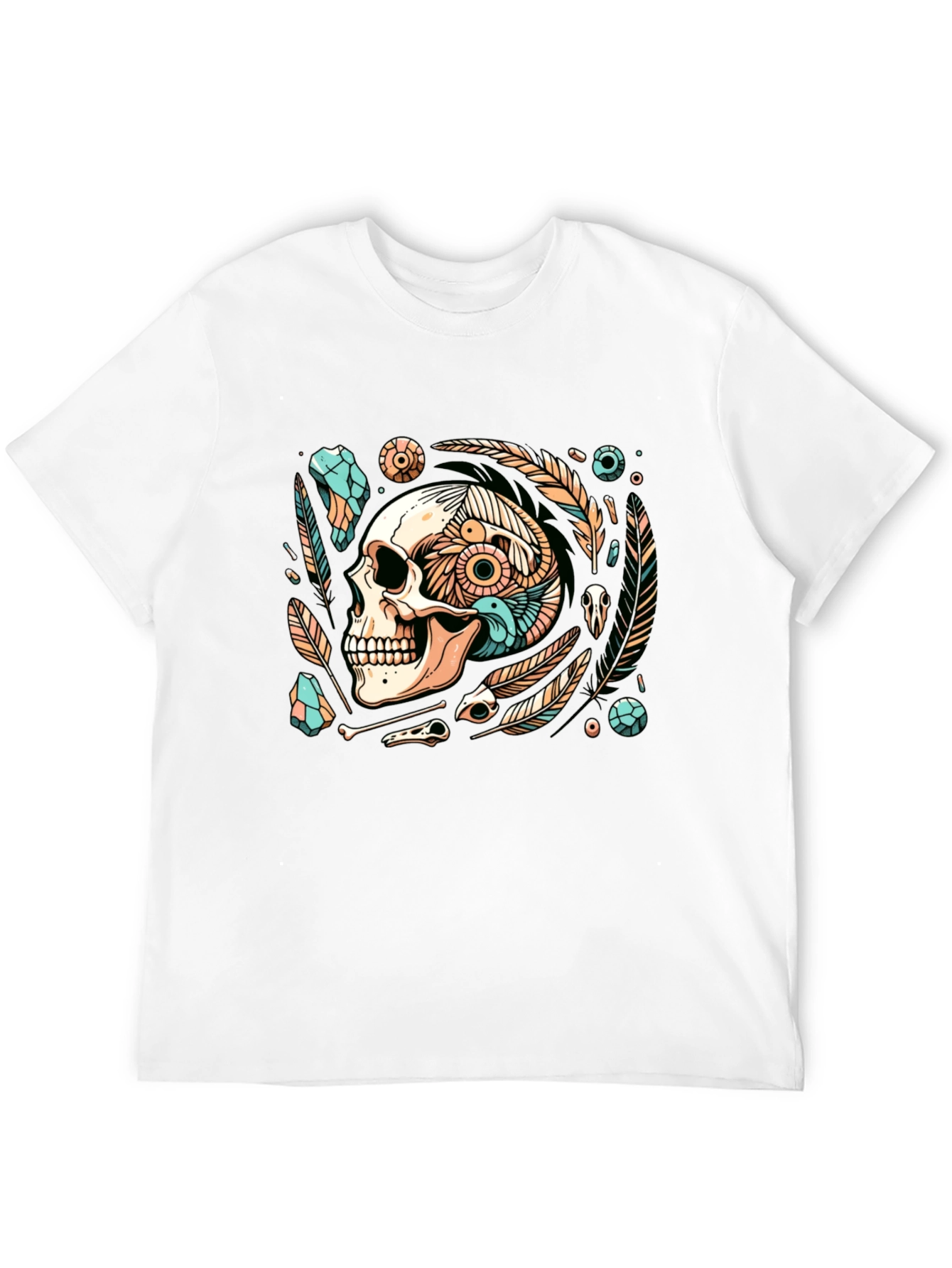 Black Skull & Feather Graphic Tee - Edgy Style view 12