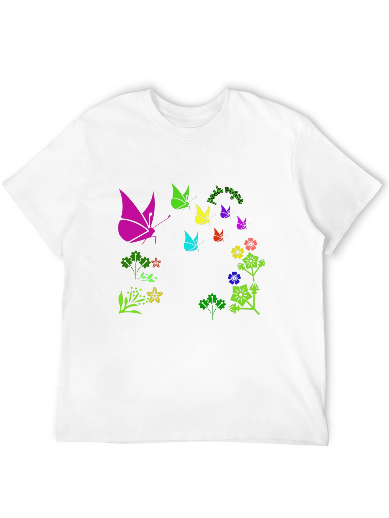 Vibrant Butterfly & Floral Print Black T-Shirt - 12