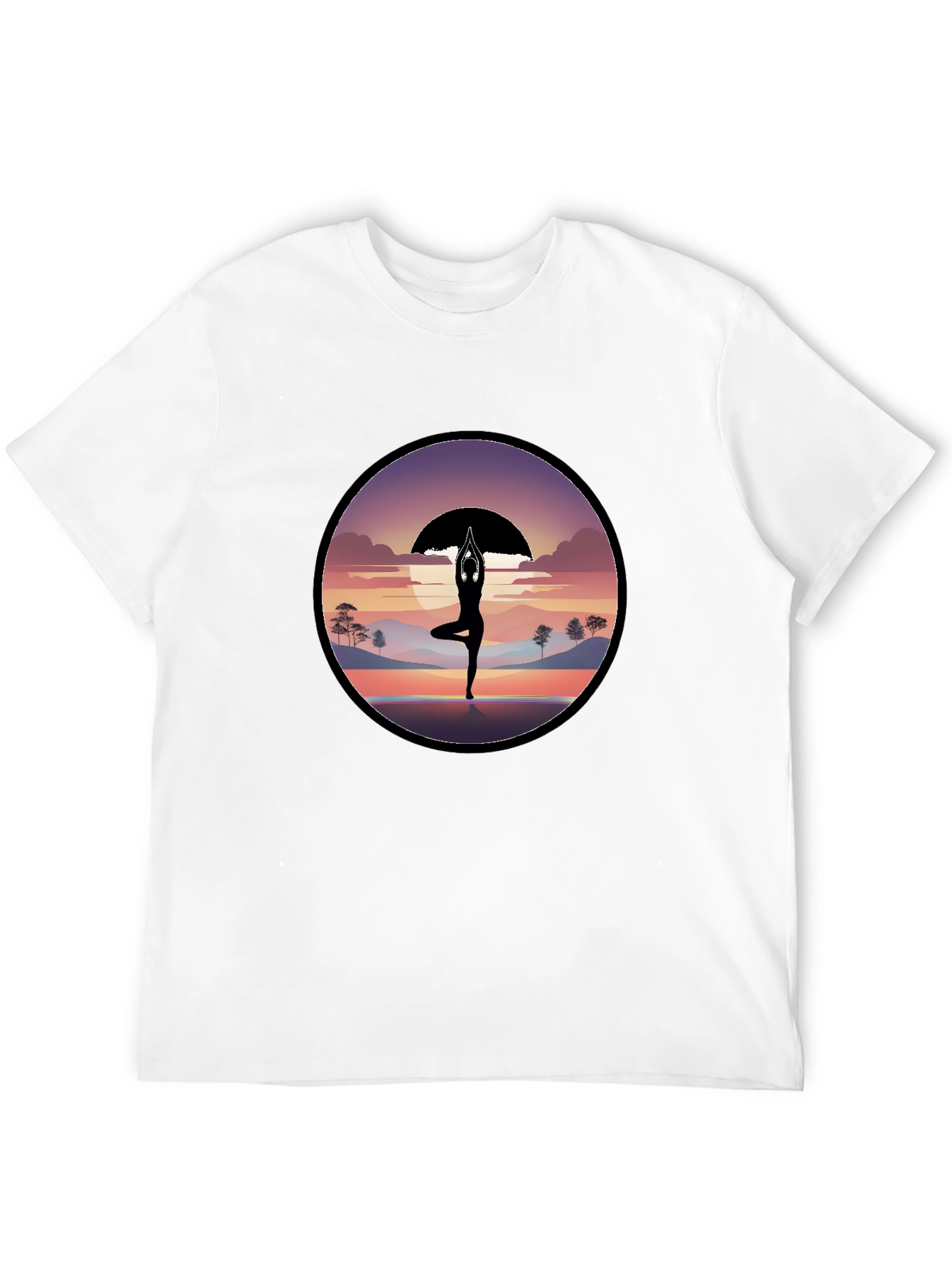 Black Yoga Silhouette Sunset Graphic T-Shirt view 12