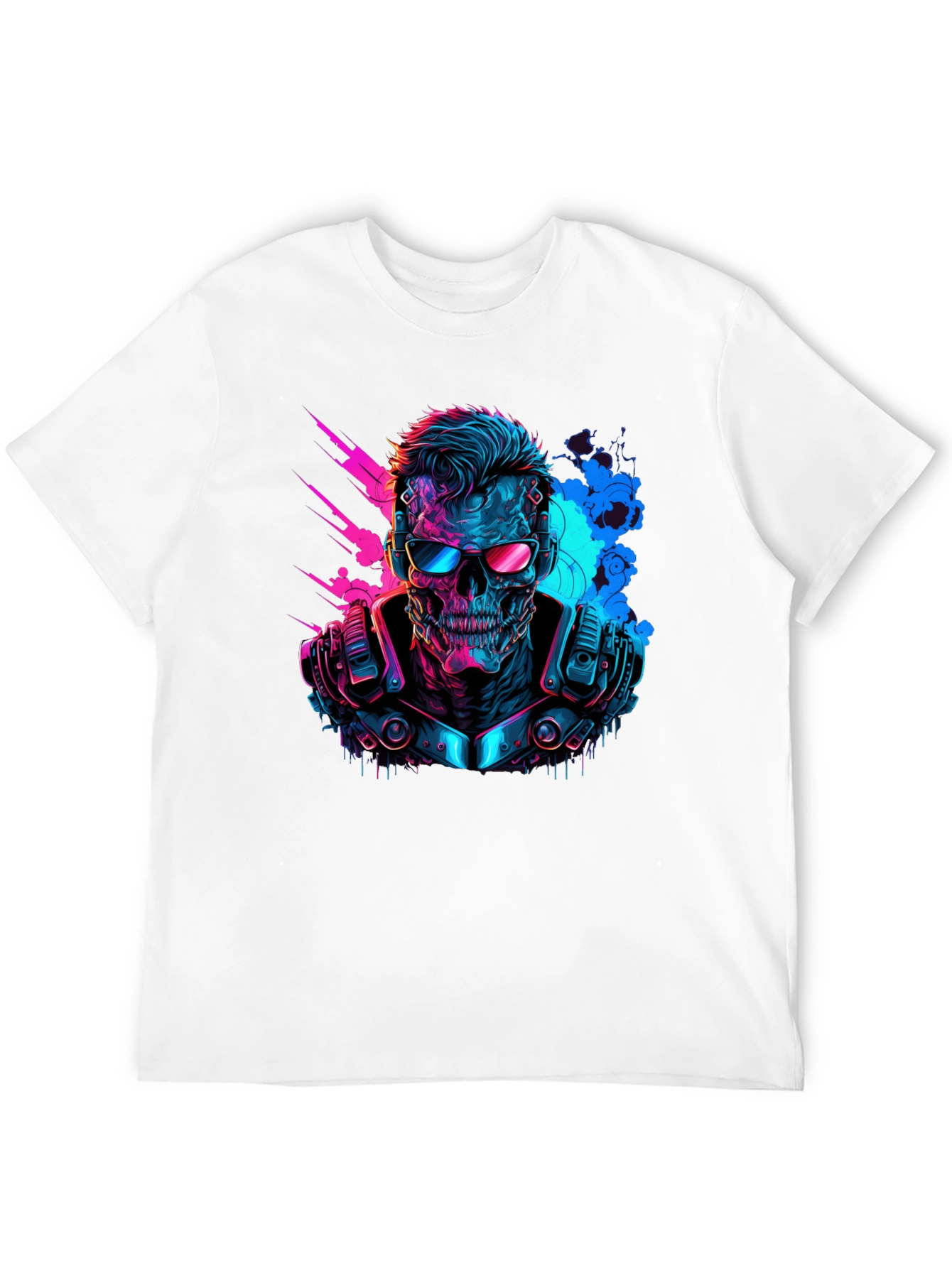 Black Cyberpunk Skull T-Shirt - Neon Techwear view 12