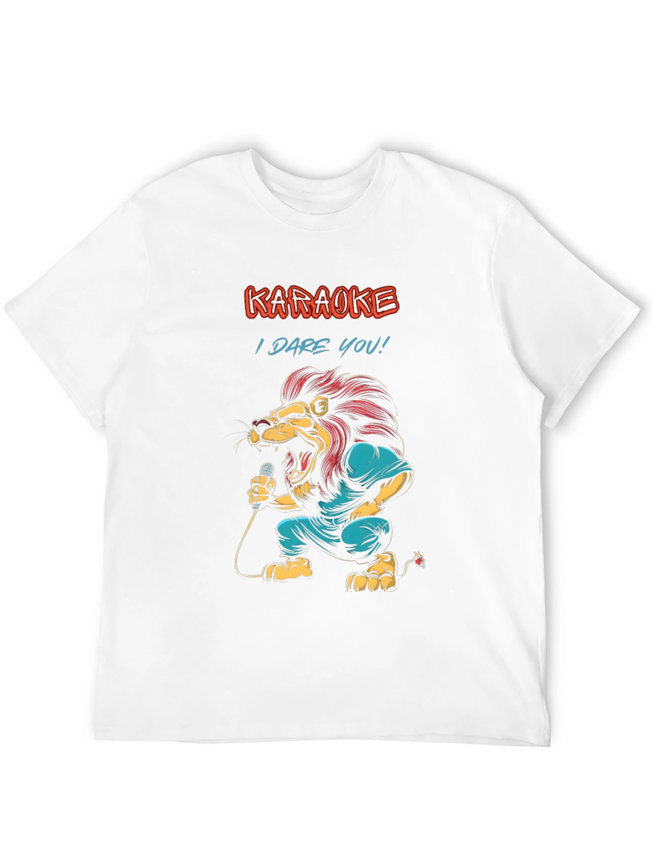 Black Karaoke Lion Graphic Tee - "I Dare You!" Black T-Shirt view 12