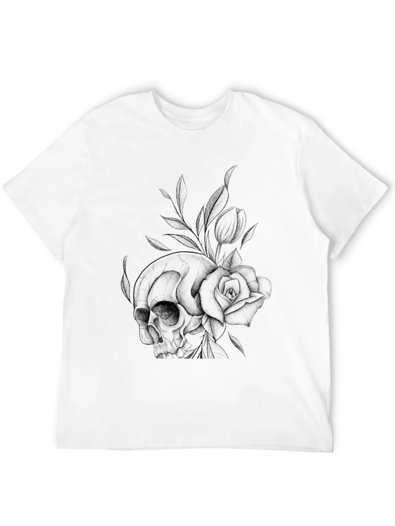 Black Skull & Rose Graphic Print T-Shirt - Casual Style view 12