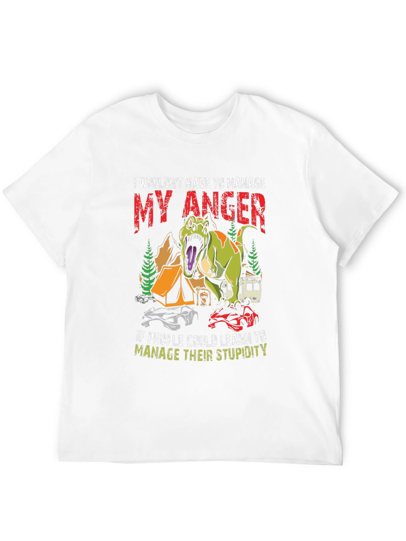 Black Manage Anger Dinosaur T-Shirt - Funny Camping Tee view 12