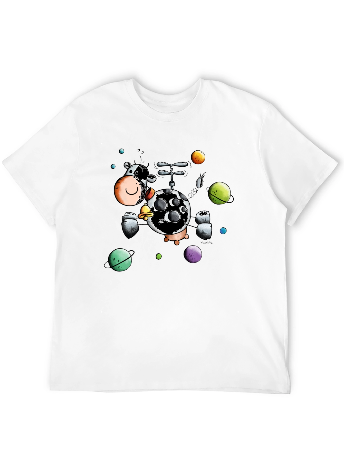 Black Cosmic Cow Black T-Shirt, Novelty Cartoon Design view 12