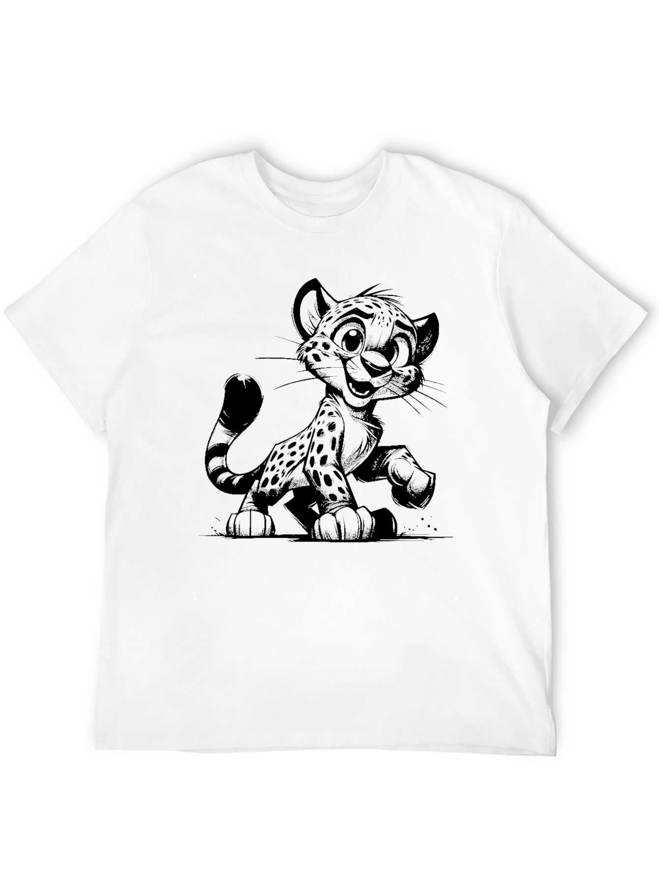 Black Cute Cheetah Graphic Black T-Shirt view 12