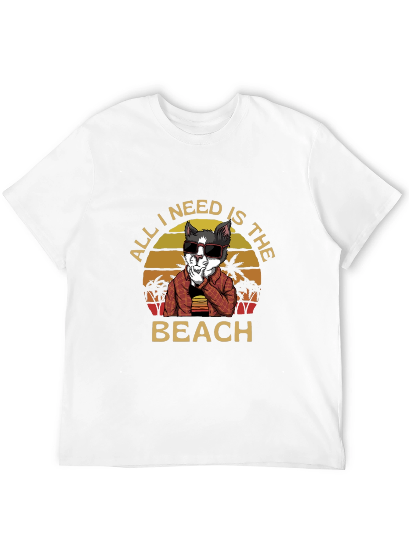Black All I Need Is The Beach Cat T-Shirt view 12