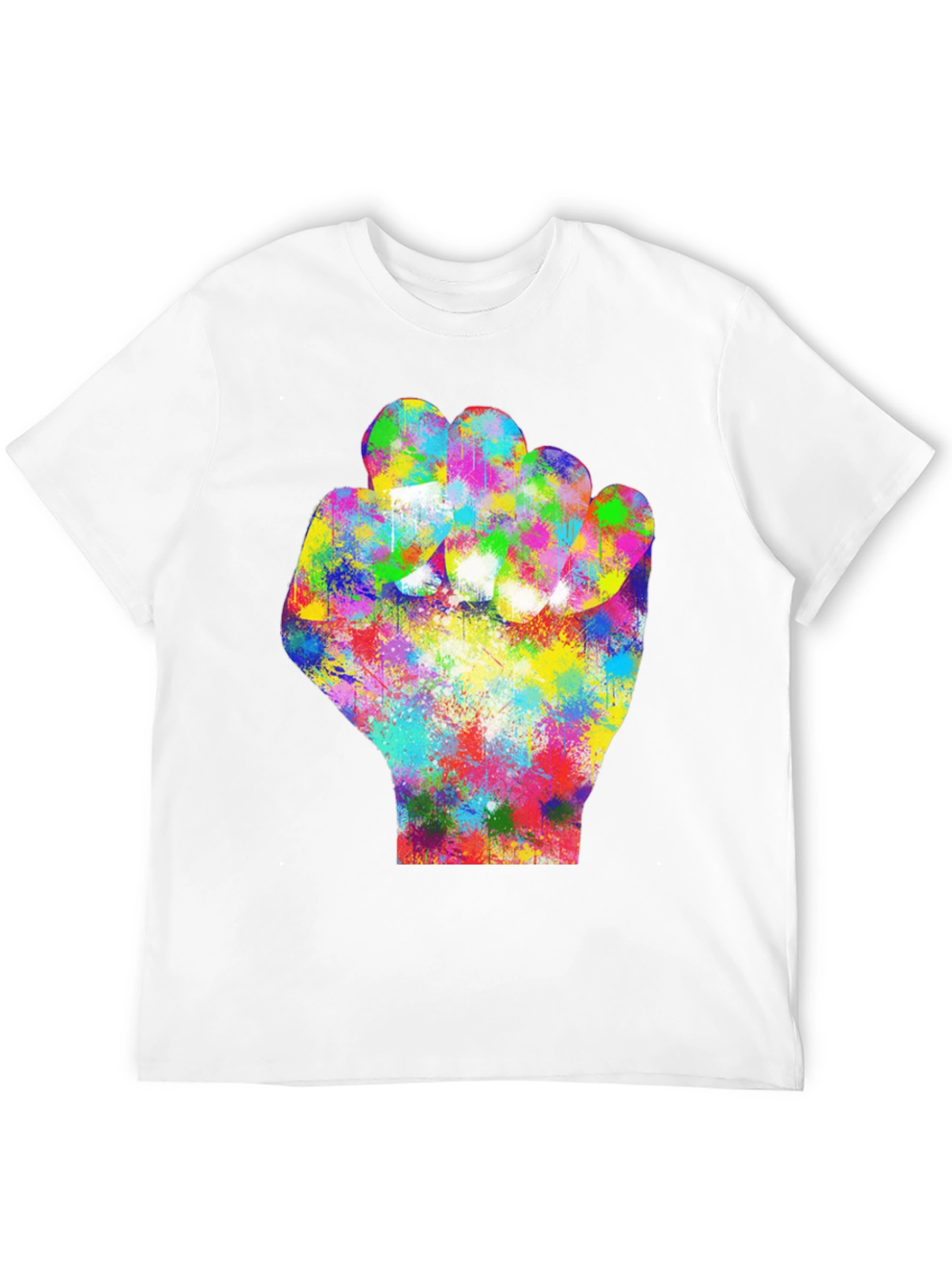 Black Colorful Fist Graphic Black T-Shirt view 12