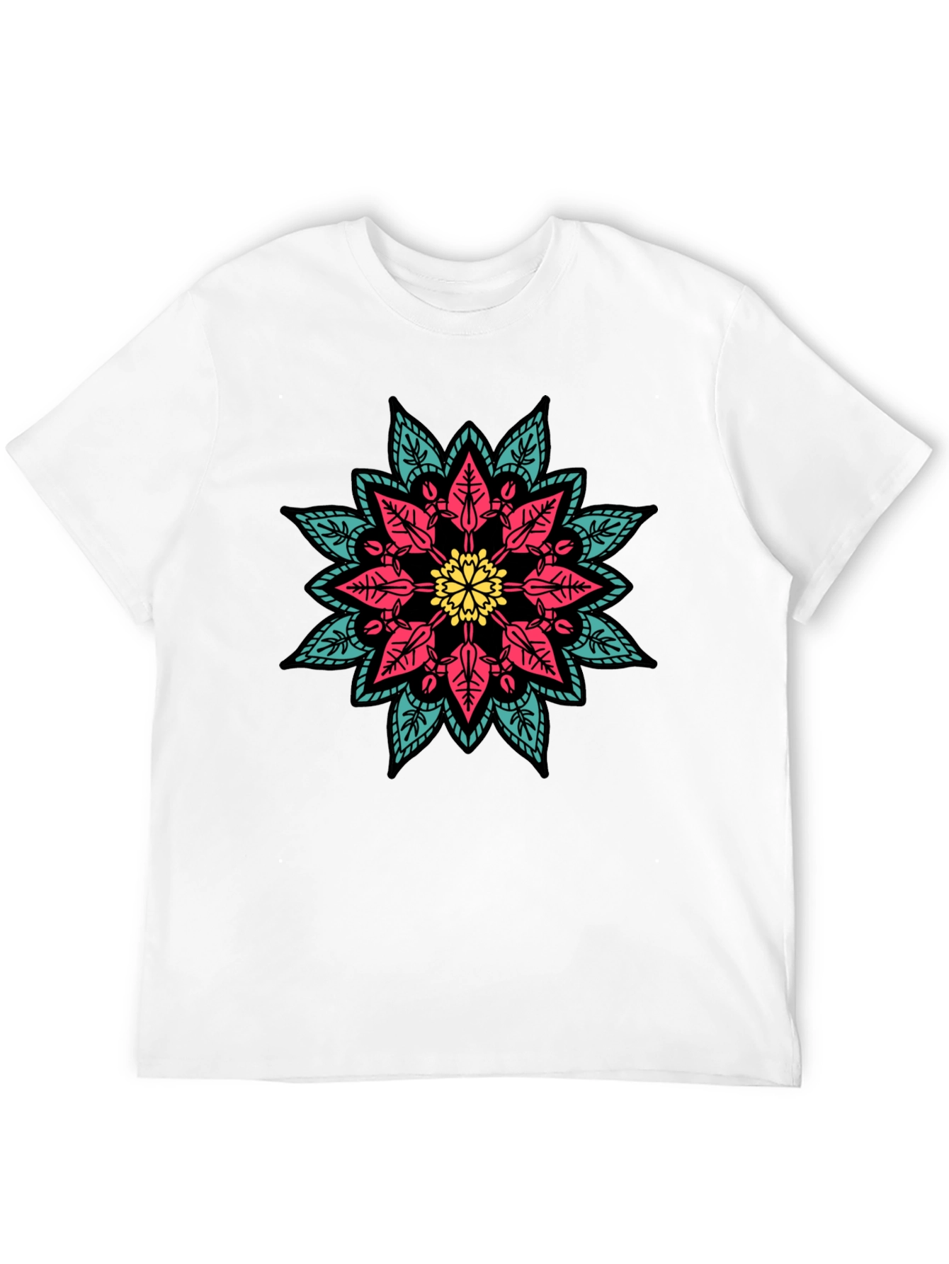 Black Geometric Mandala Graphic Print Black T-Shirt view 12