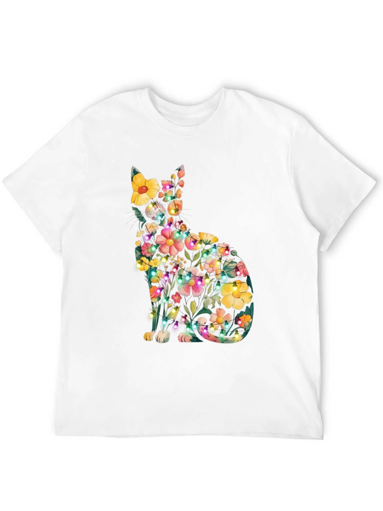 Black Floral Cat Tee - Whimsical & Unique Design view 12