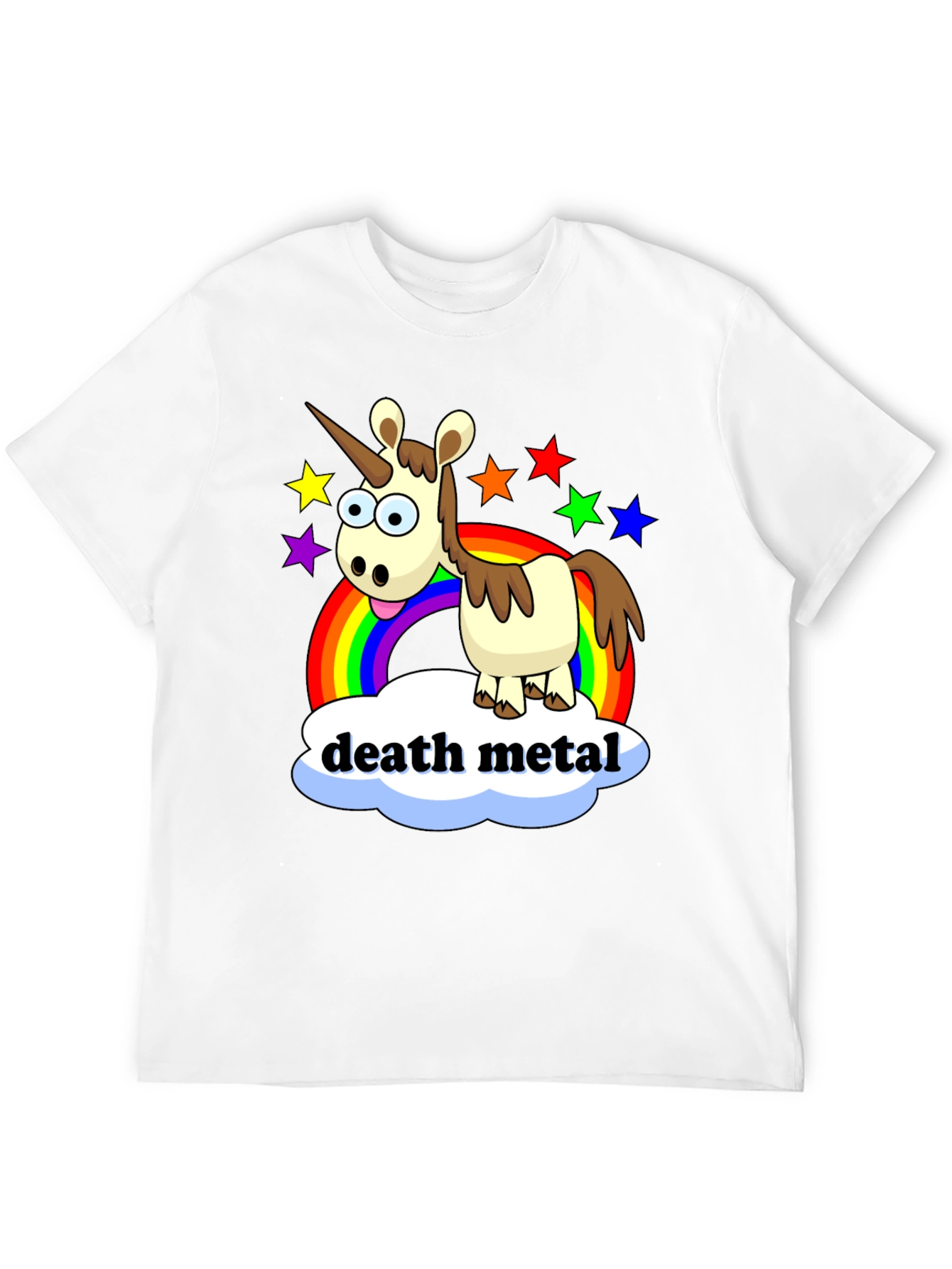 Black Death Metal Unicorn T-Shirt - Rainbow Star Design view 12