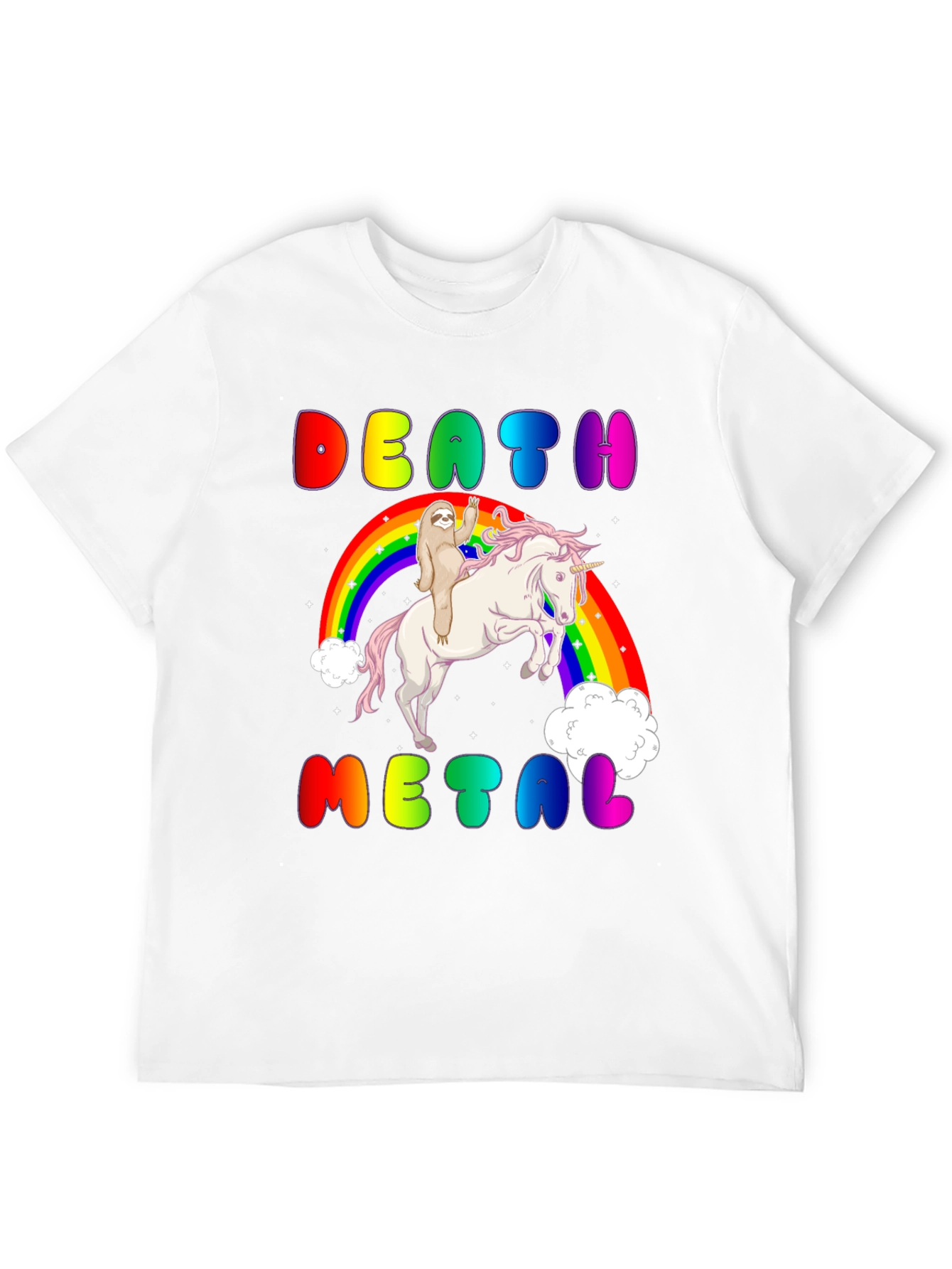 Black Death Metal Sloth Riding Unicorn T-Shirt view 12