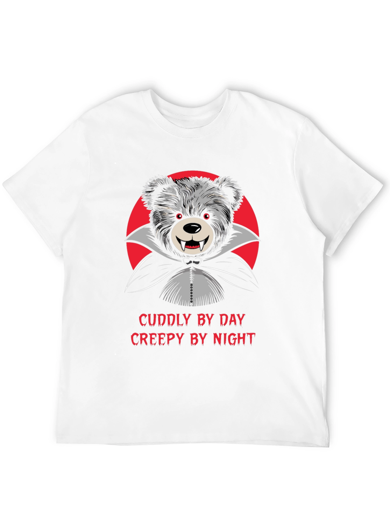 Black Cuddly by Day, Creepy by Night Vampire Teddy Bear T-Shirt view 12